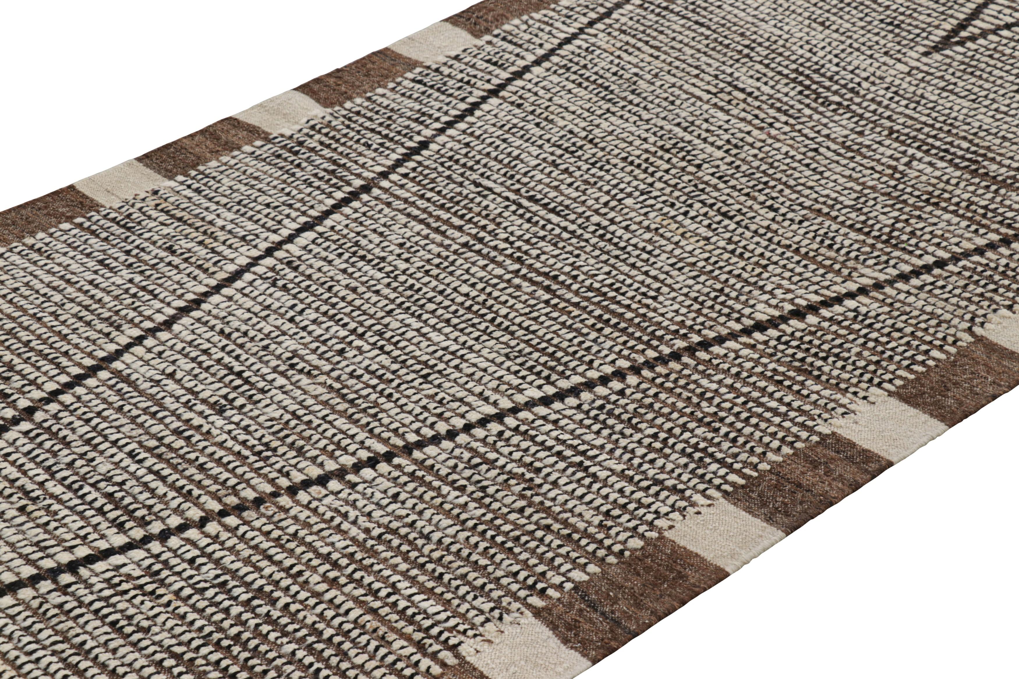 Modern Rug & Kilim’s Extra-Long Runner Rug in Beige-Brown with Stripes and Striae For Sale