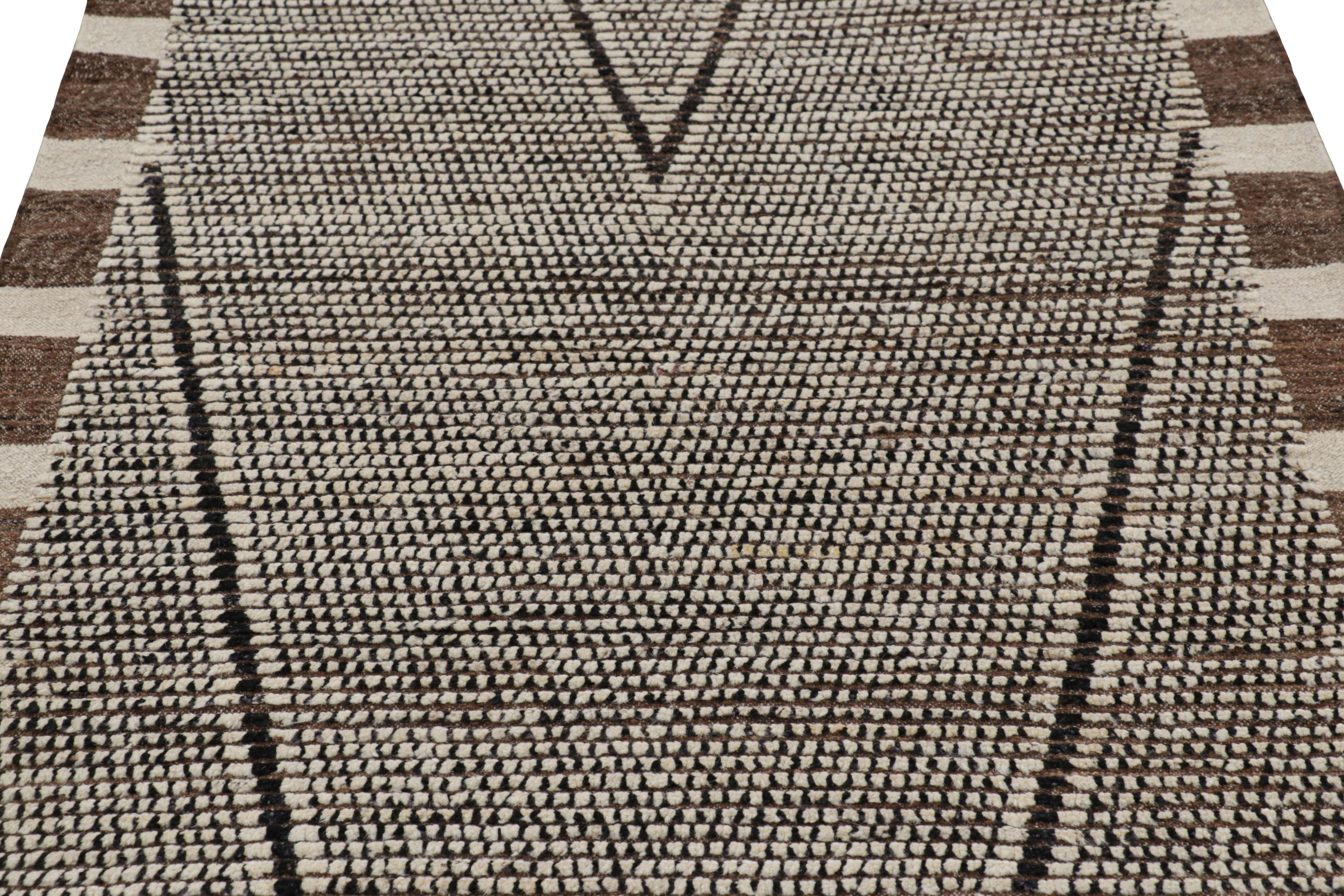 Afghan Rug & Kilim’s Extra-Long Runner Rug in Beige-Brown with Stripes and Striae For Sale
