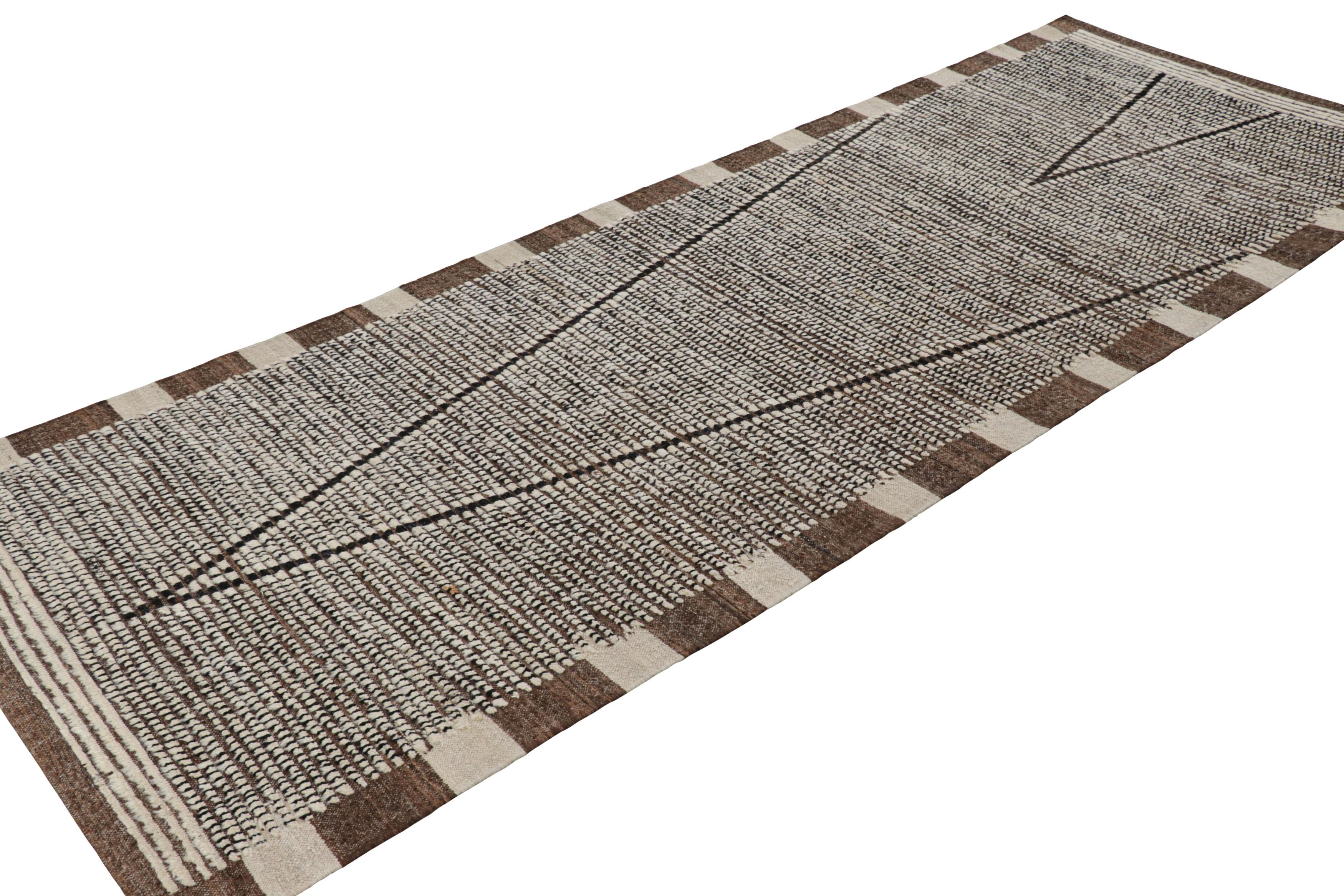 Hand-Woven Rug & Kilim’s Extra-Long Runner Rug in Beige-Brown with Stripes and Striae For Sale