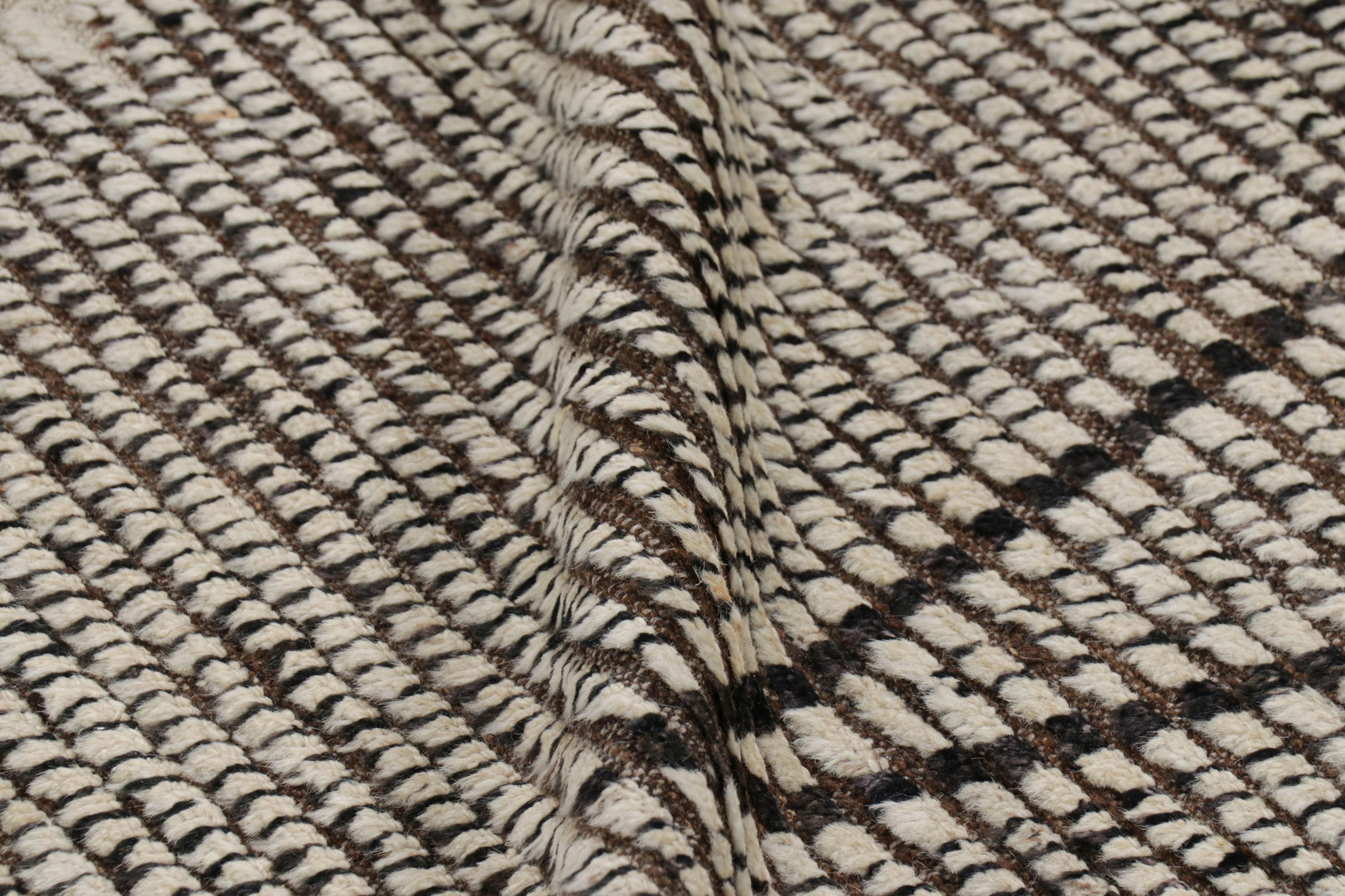 Contemporary Rug & Kilim’s Extra-Long Runner Rug in Beige-Brown with Stripes and Striae For Sale