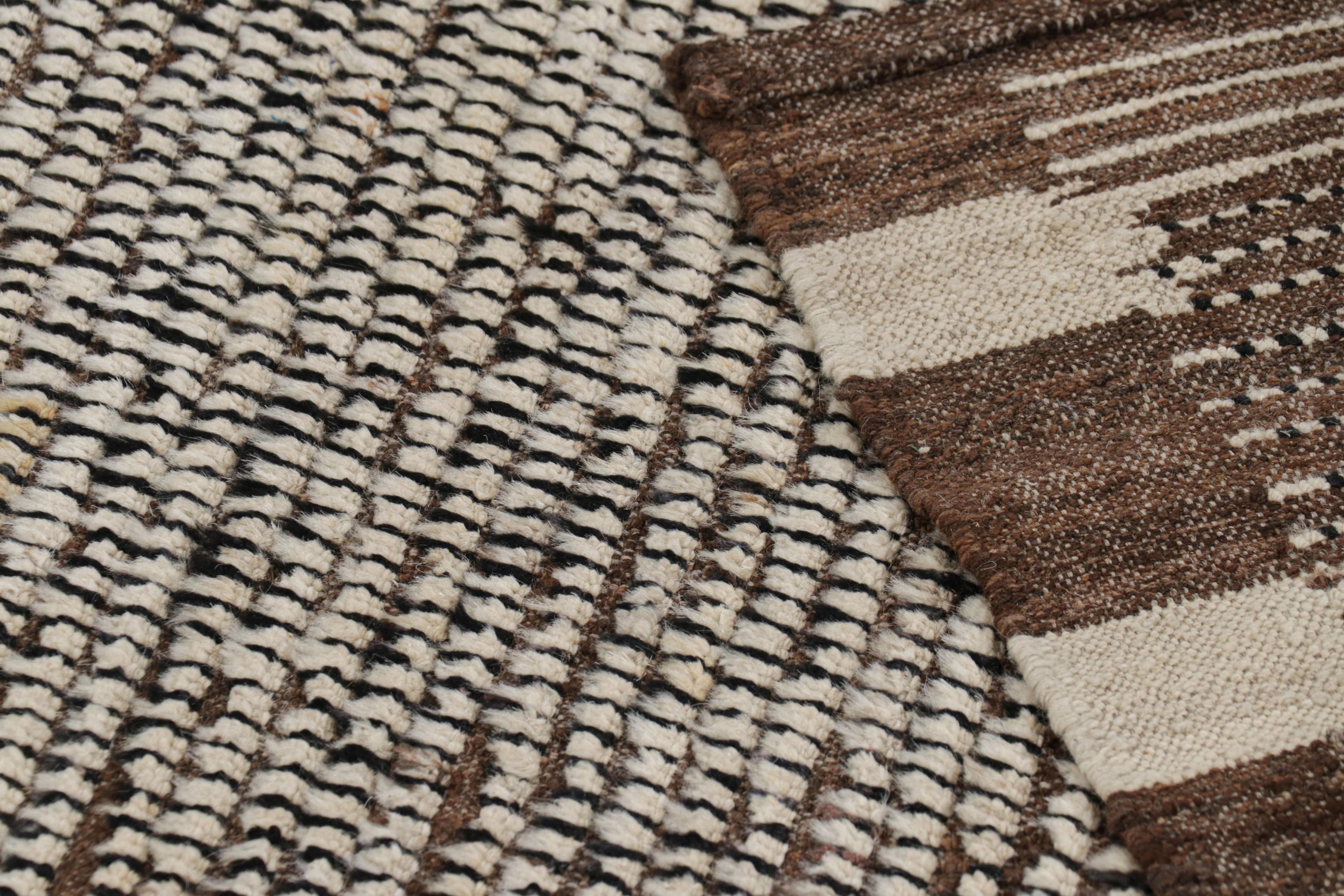 Wool Rug & Kilim’s Extra-Long Runner Rug in Beige-Brown with Stripes and Striae For Sale