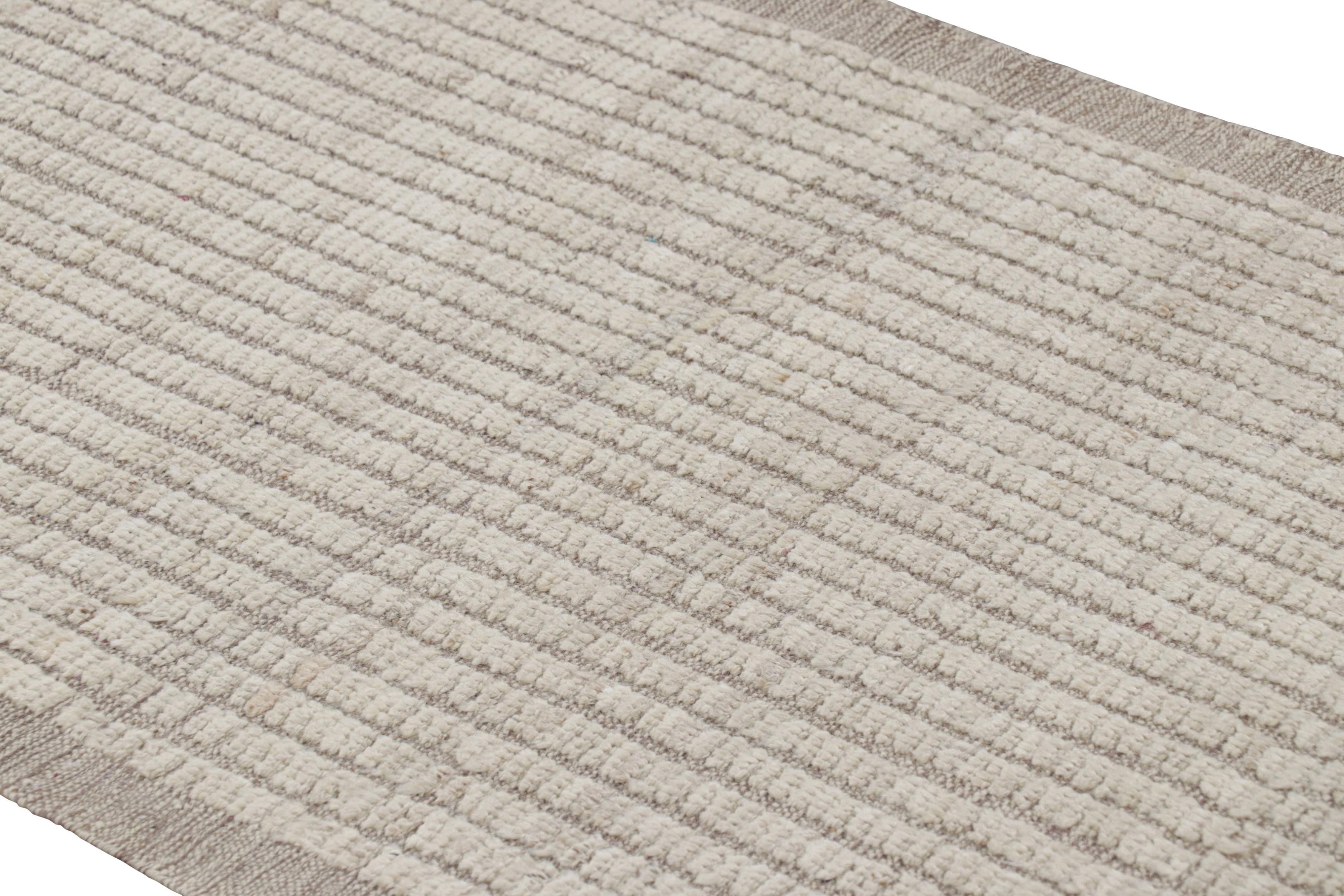 Modern Rug & Kilim’s Extra-Long Kilim Runner Rug with White Textural Stripes and Striae For Sale