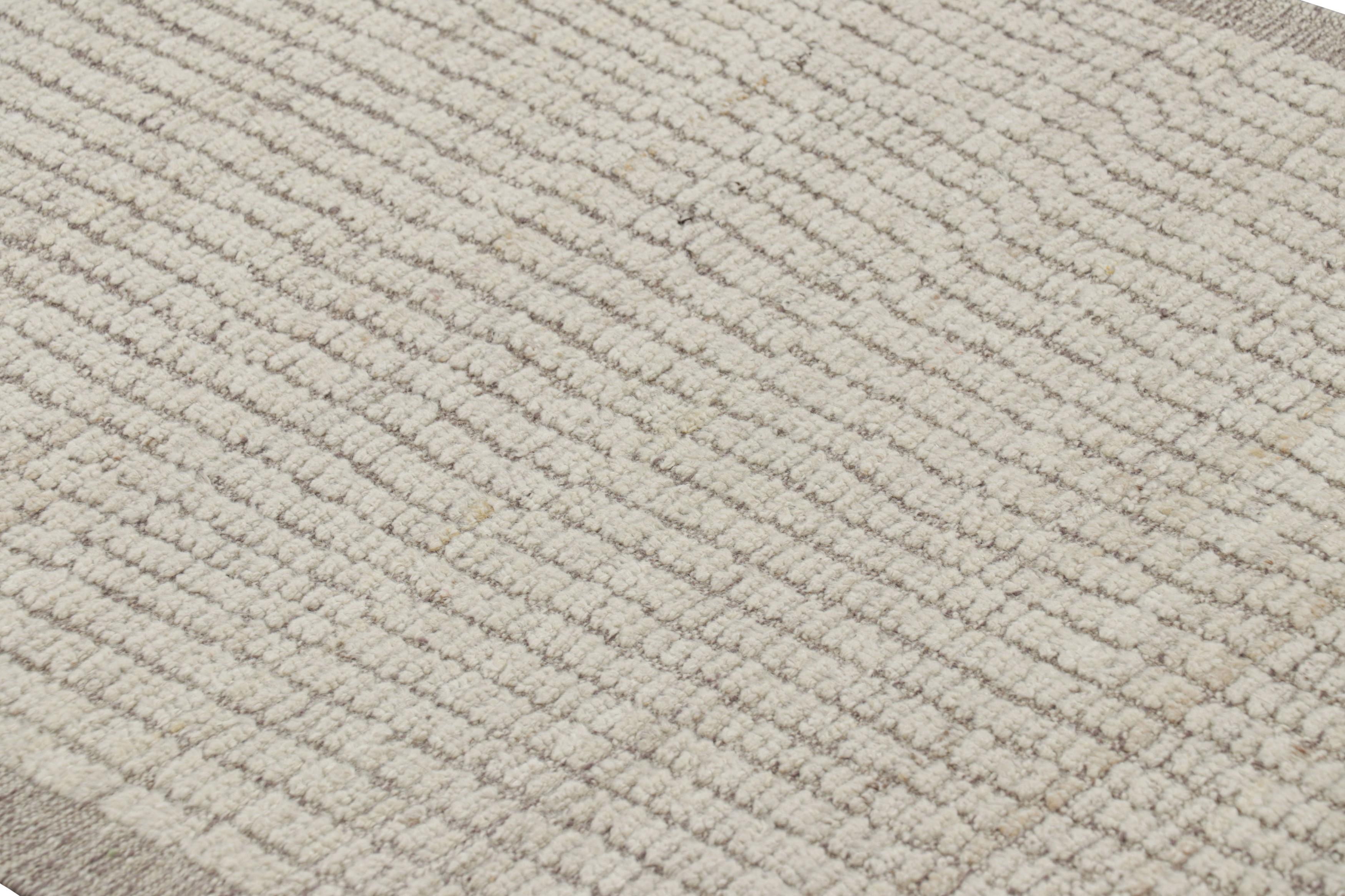 Modern Rug & Kilim’s Extra-Long Kilim Runner Rug with White Textural Stripes and Striae For Sale