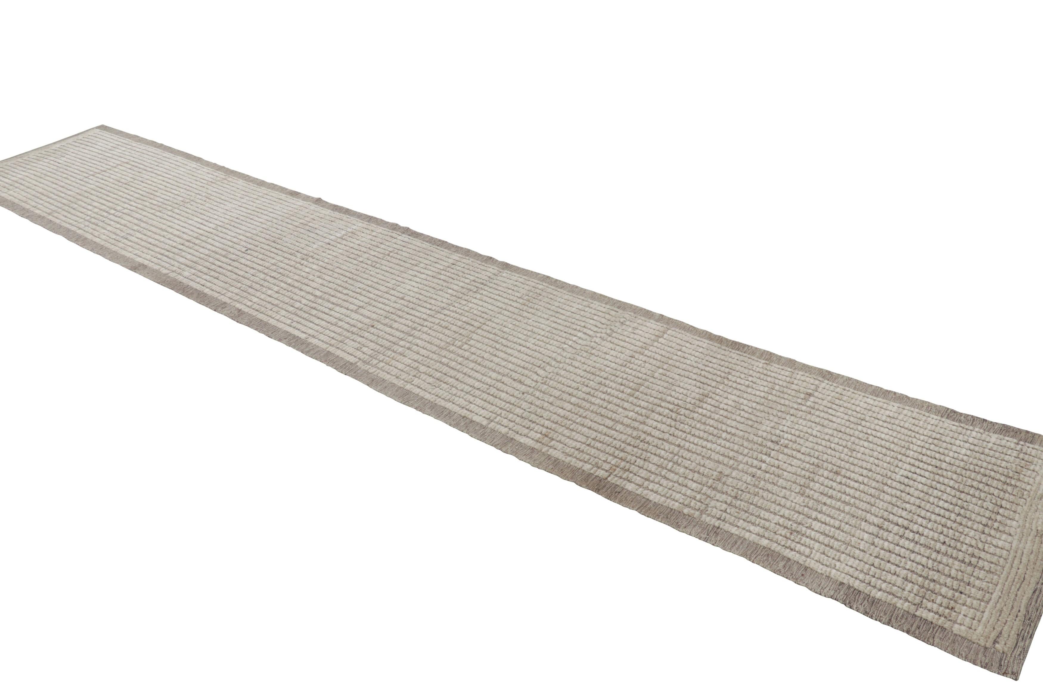 Afghan Rug & Kilim’s Extra-Long Kilim Runner Rug with White Textural Stripes and Striae For Sale