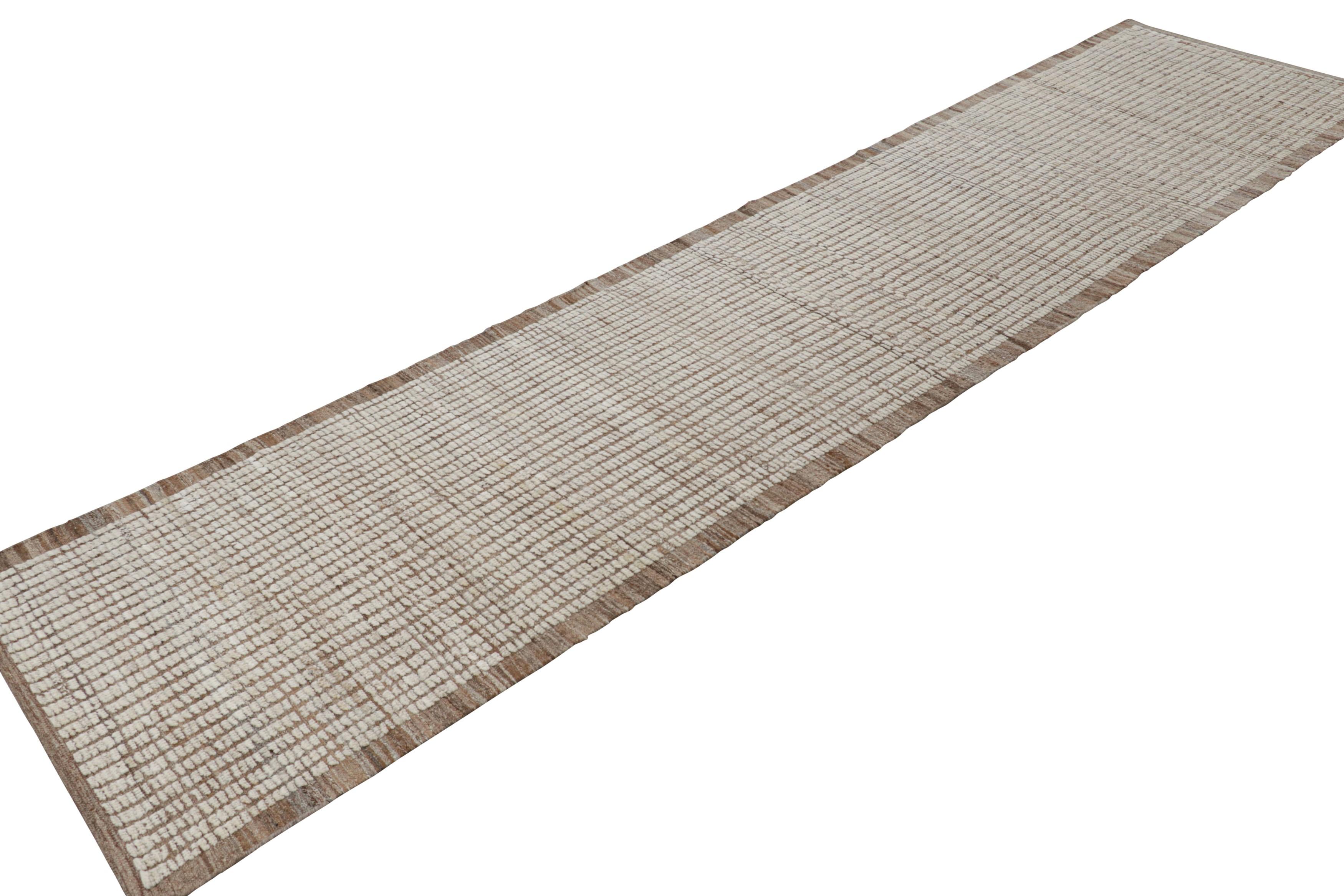 Modern Rug & Kilim’s Extra-Long Kilim Runner Rug with White Textural Stripes and Striae For Sale
