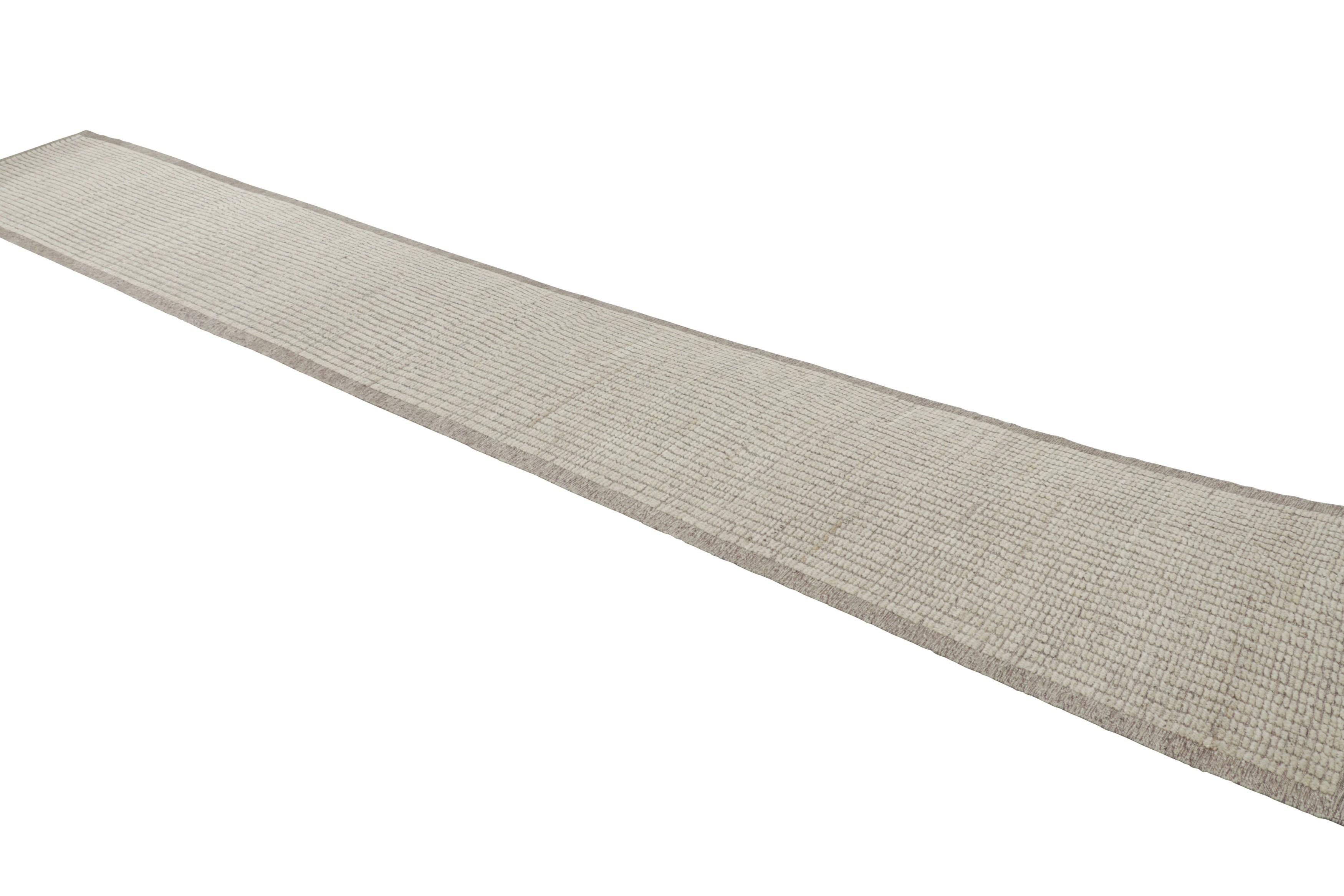 Hand-Woven Rug & Kilim’s Extra-Long Kilim Runner Rug with White Textural Stripes and Striae For Sale