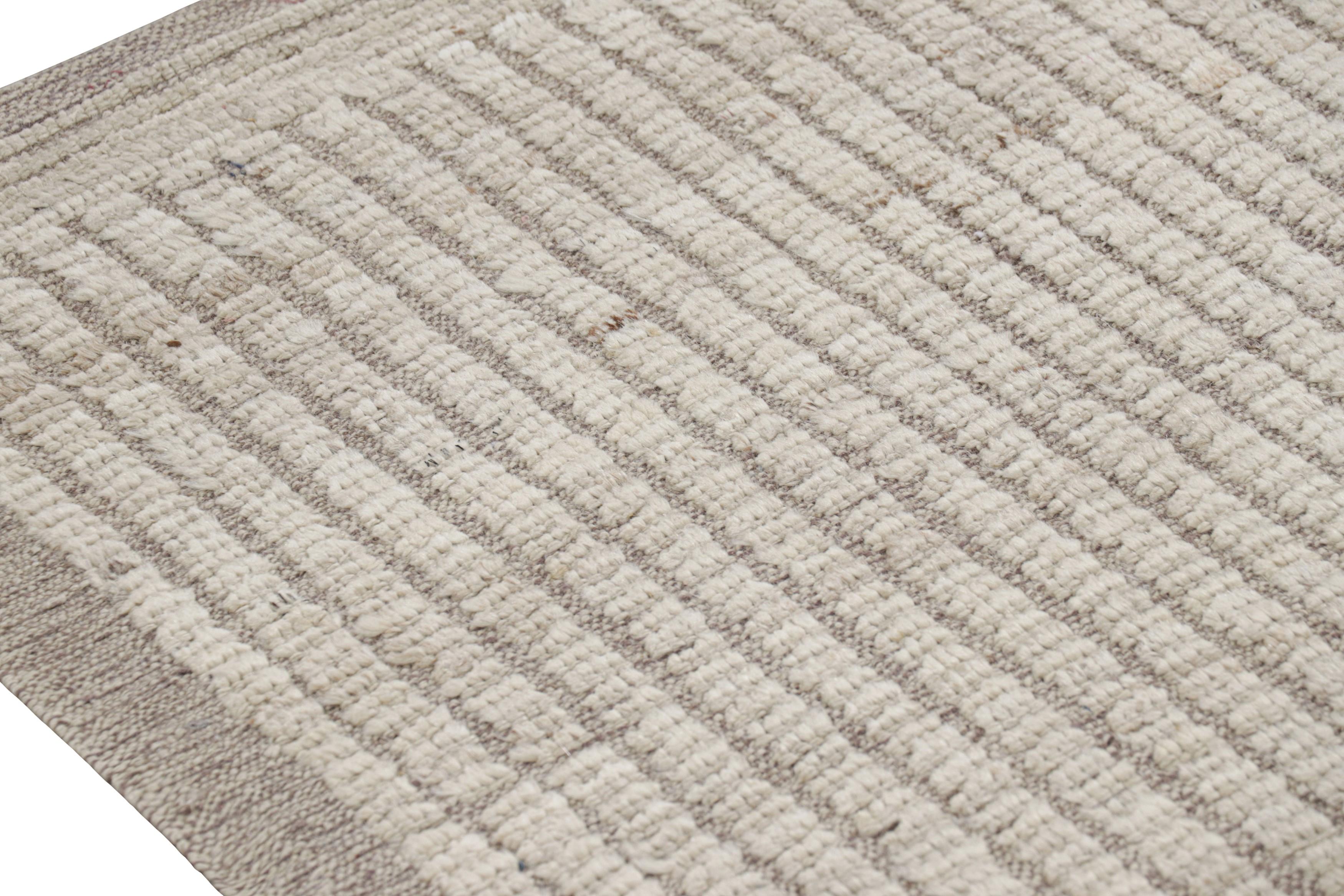Rug & Kilim’s Extra-Long Kilim Runner Rug with White Textural Stripes and Striae In New Condition For Sale In Long Island City, NY