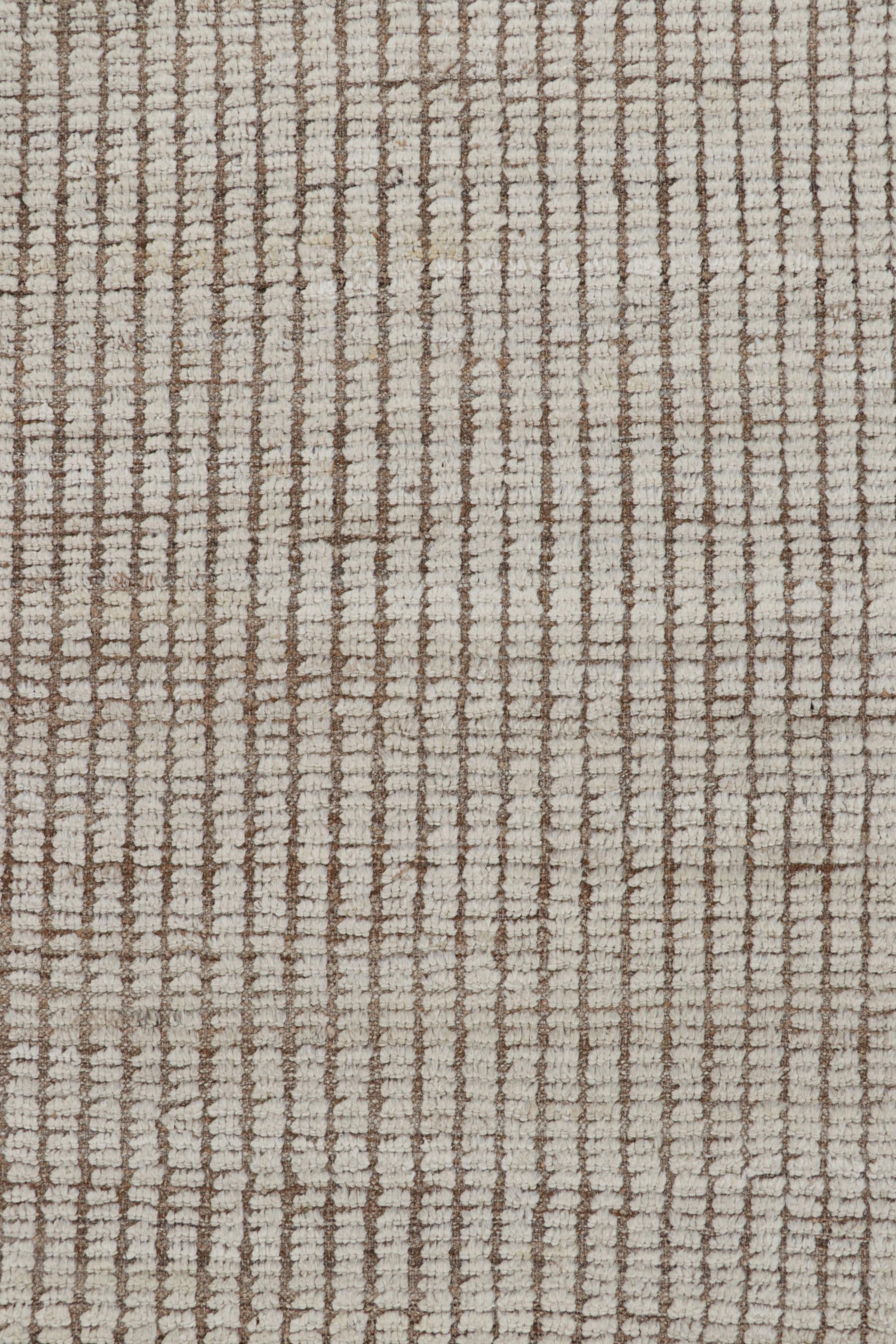 Hand-Woven Rug & Kilim’s Extra-Long Kilim Runner Rug with White Textural Stripes and Striae For Sale