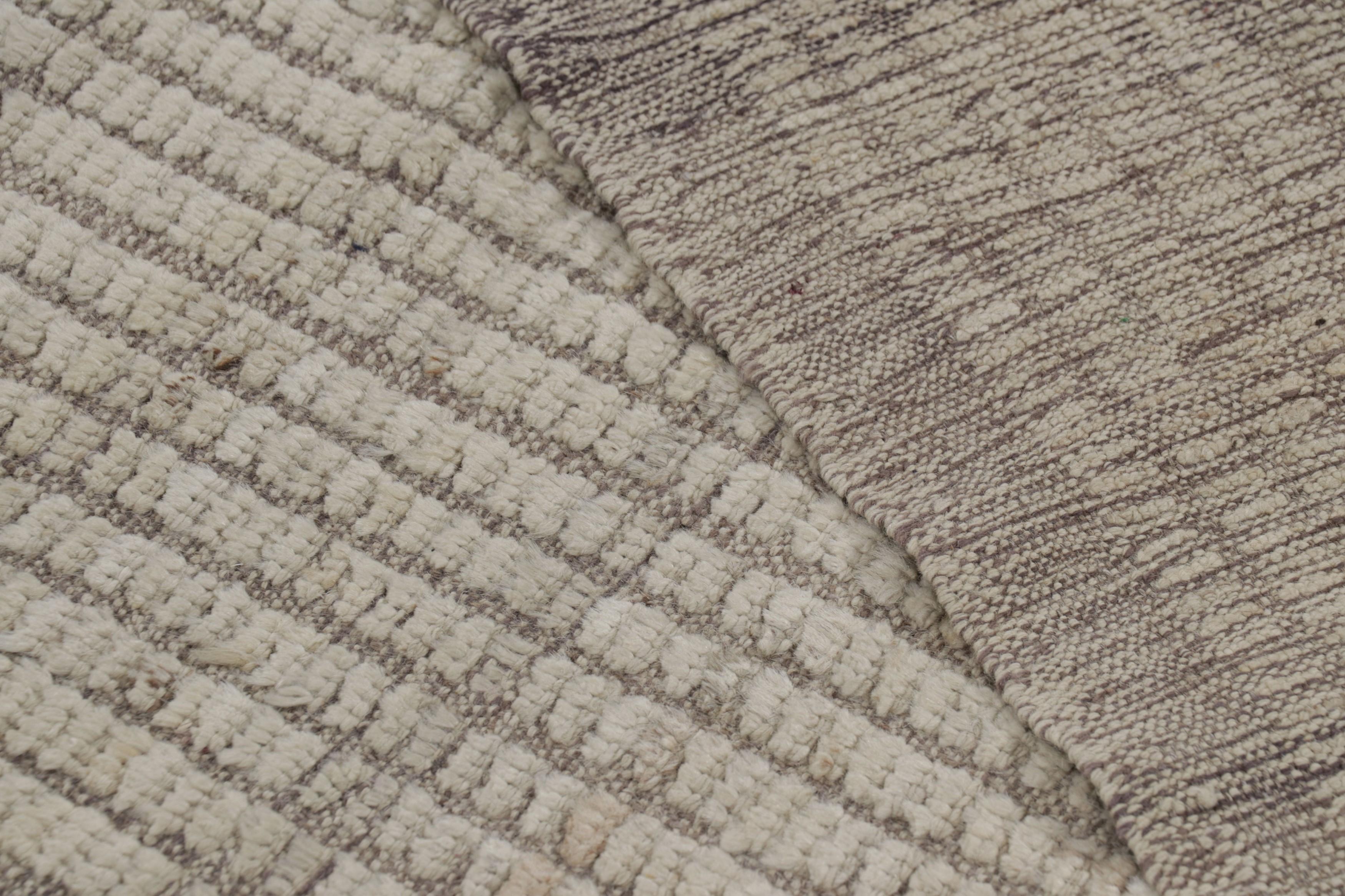 Contemporary Rug & Kilim’s Extra-Long Kilim Runner Rug with White Textural Stripes and Striae For Sale