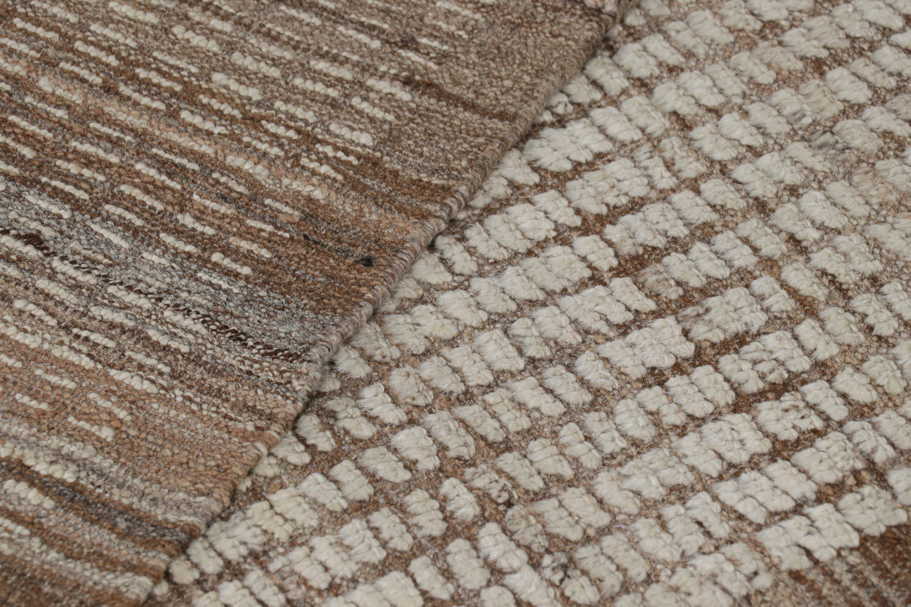 Wool Rug & Kilim’s Extra-Long Kilim Runner Rug with White Textural Stripes and Striae For Sale