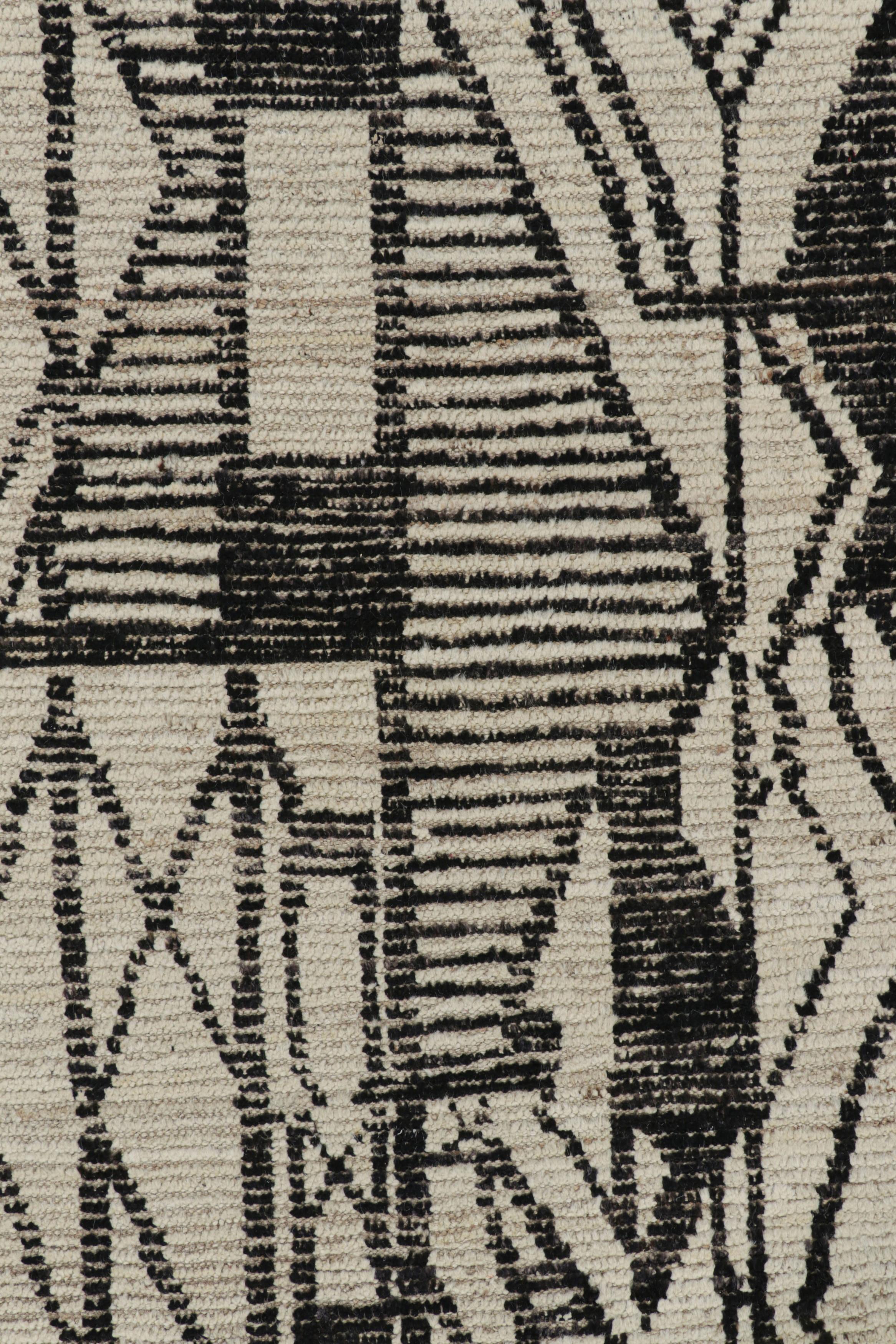 Modern Rug & Kilim’s Extra-Long Runner Rug in Cream with Black Geometric Patterns For Sale