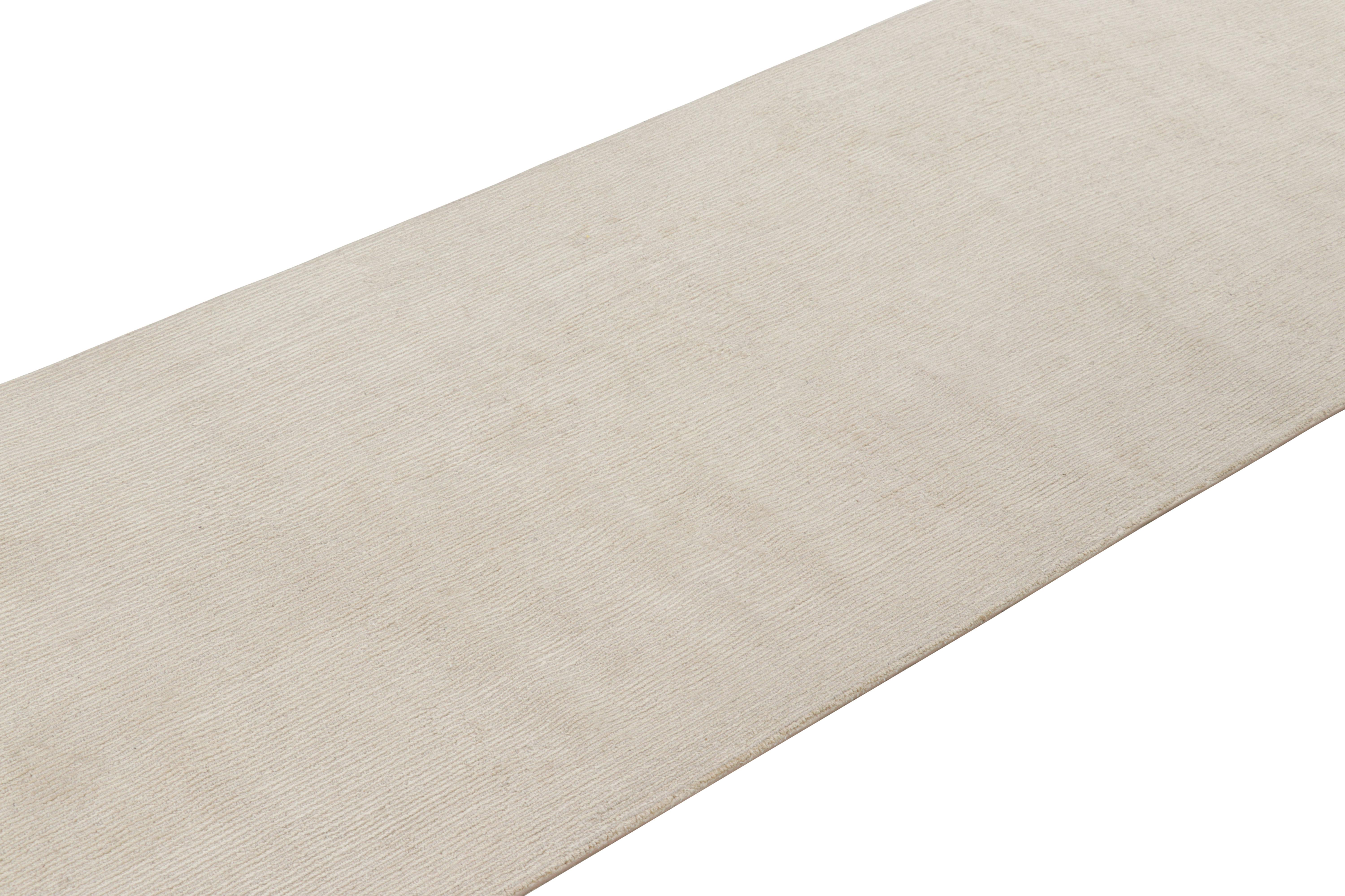 Modern Rug & Kilim’s Extra-Long Runner Rug in Textured Monochrome White Tones & Striae For Sale