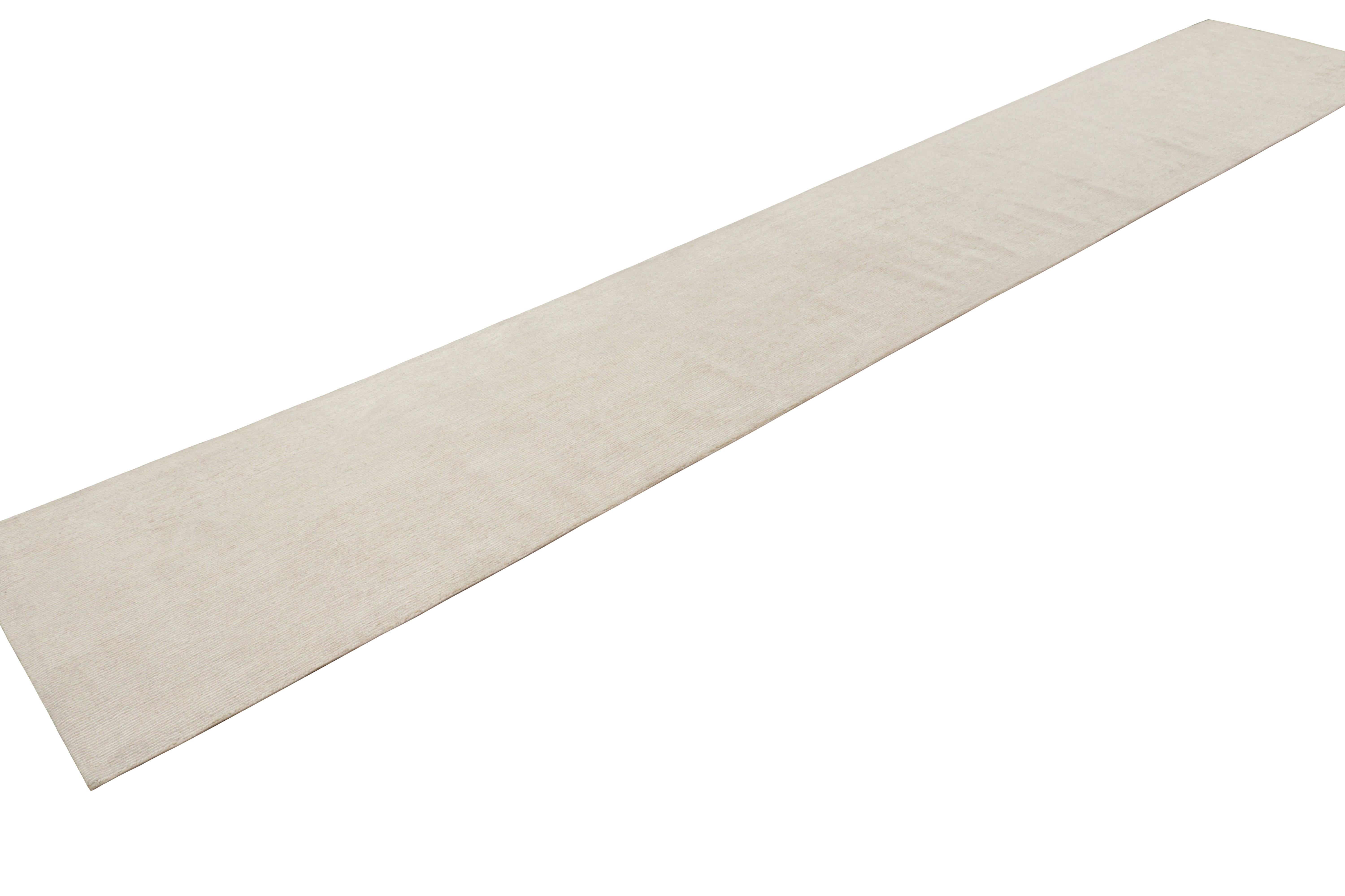 Hand-Knotted Rug & Kilim’s Extra-Long Runner Rug in Textured Monochrome White Tones & Striae For Sale