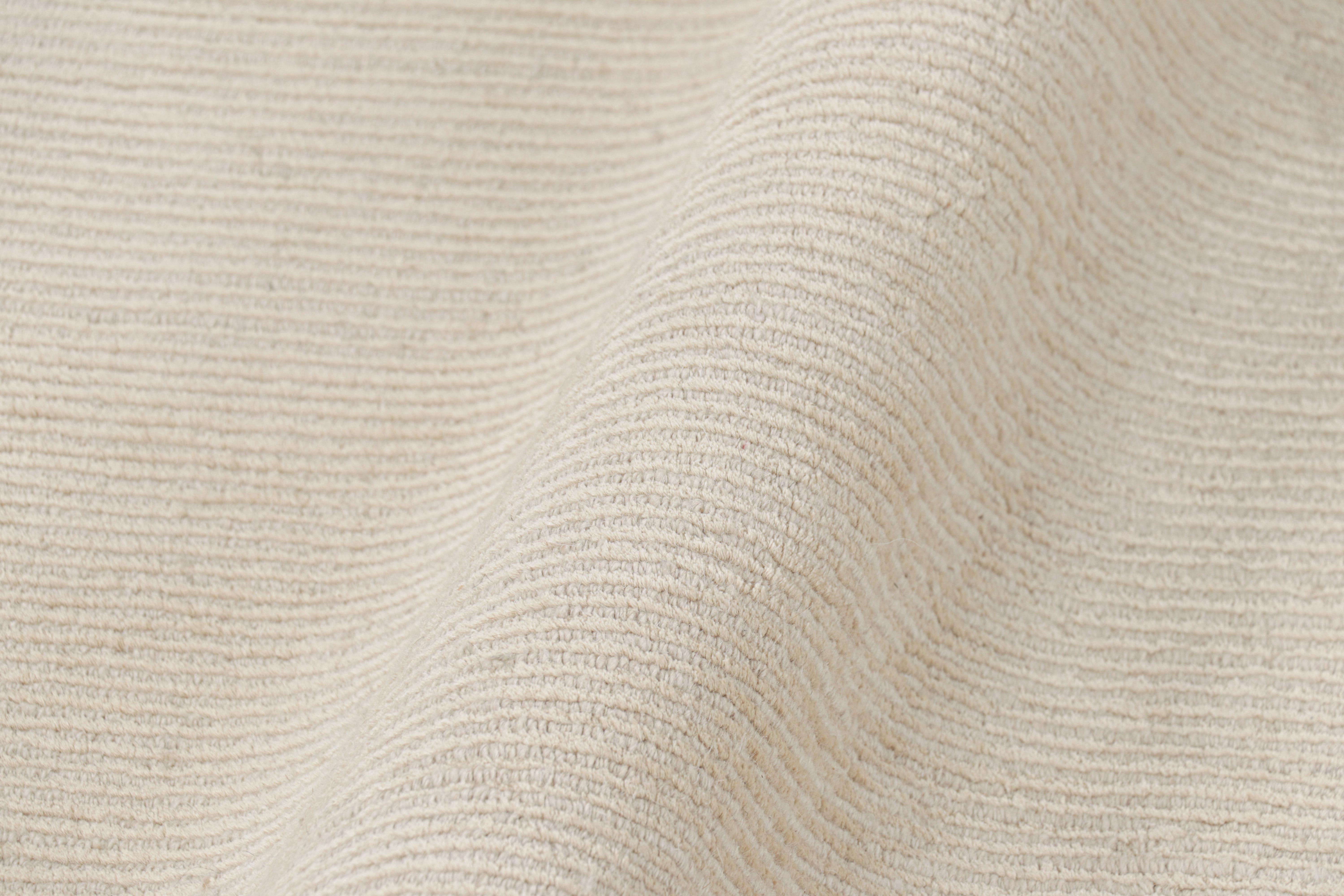 Contemporary Rug & Kilim’s Extra-Long Runner Rug in Textured Monochrome White Tones & Striae For Sale