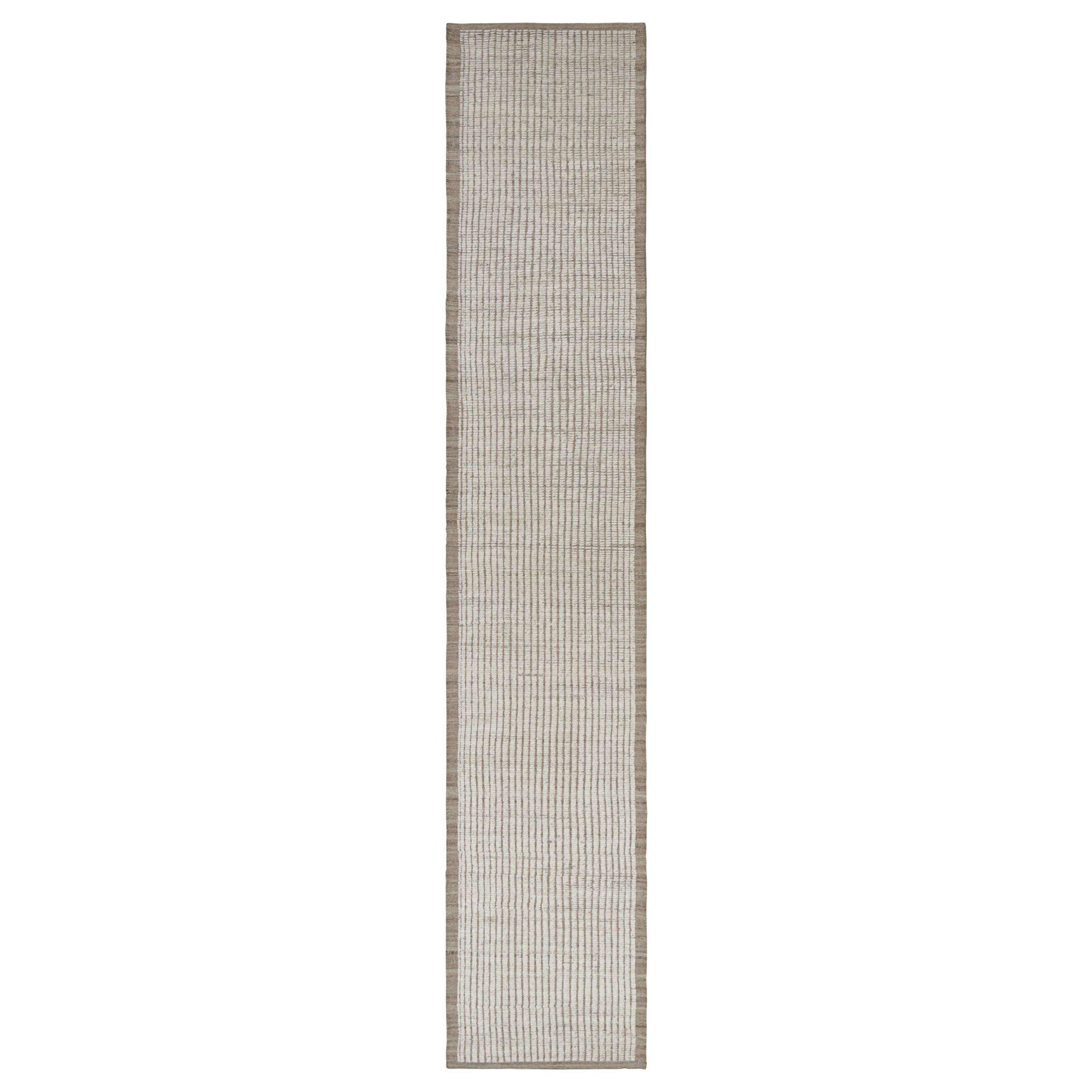 Rug
Kilim
s Extra-Long Runner, Massivteppich in Weiß und Beige mit Strukturstreifen