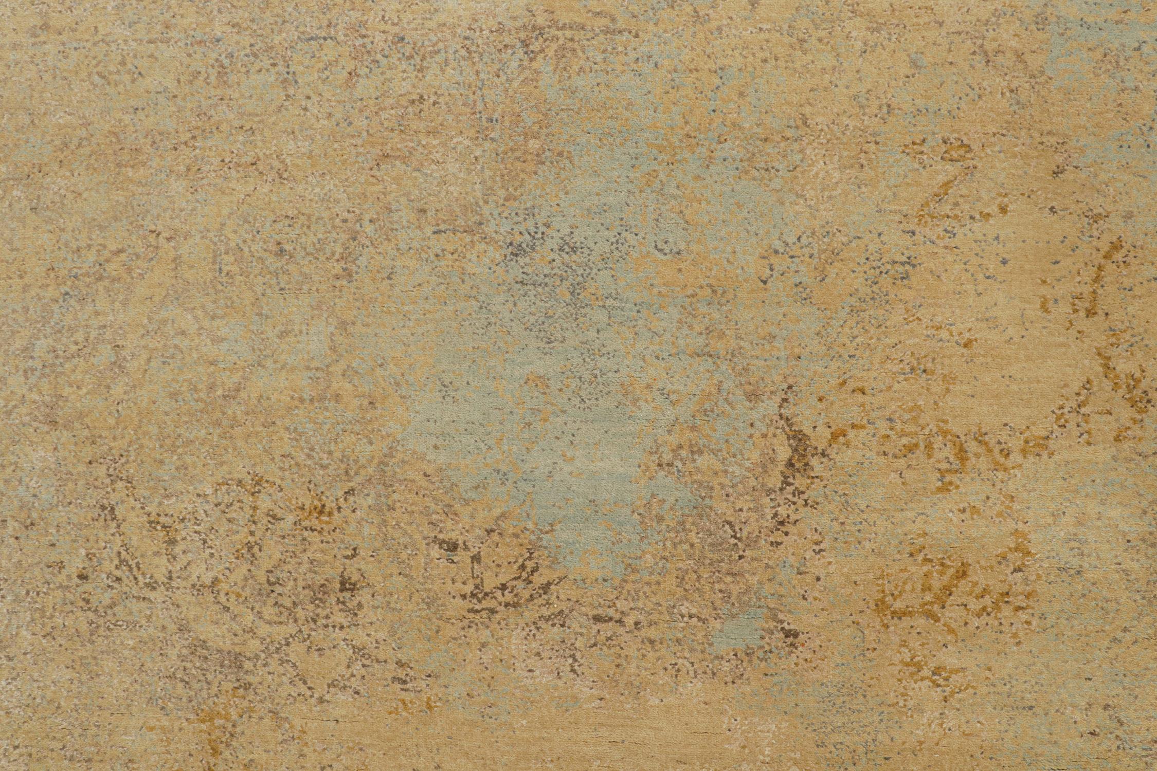 Contemporary Rug & Kilim’s Farahan style Transitional Rug in Gold and Blue All Over Pattern For Sale