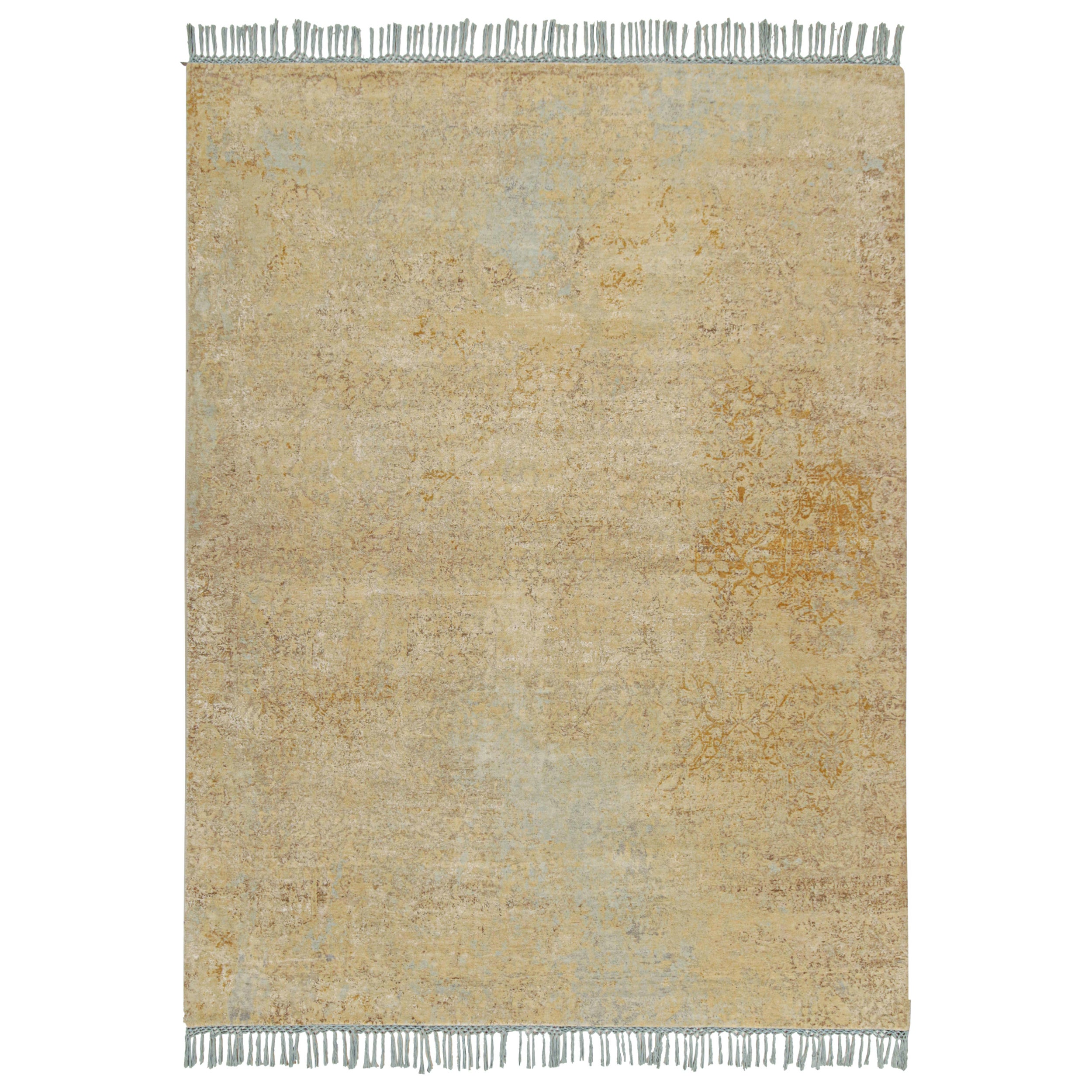 Rug & Kilim’s Farahan style Transitional Rug in Gold and Blue All Over Pattern For Sale