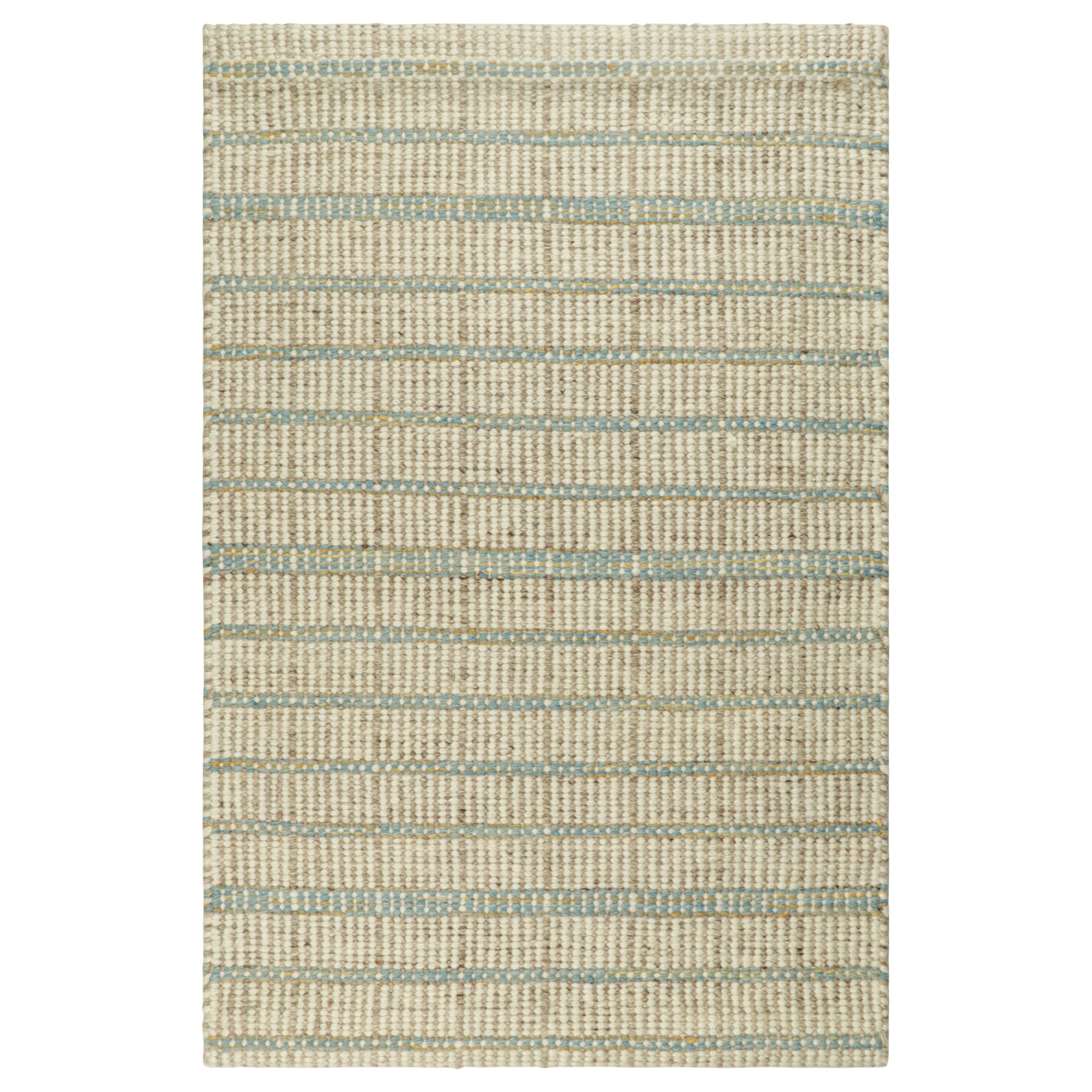 Rug & Kilim's Flachgewebe-Muster, Gradience Taupe und blaue Streifen im Angebot