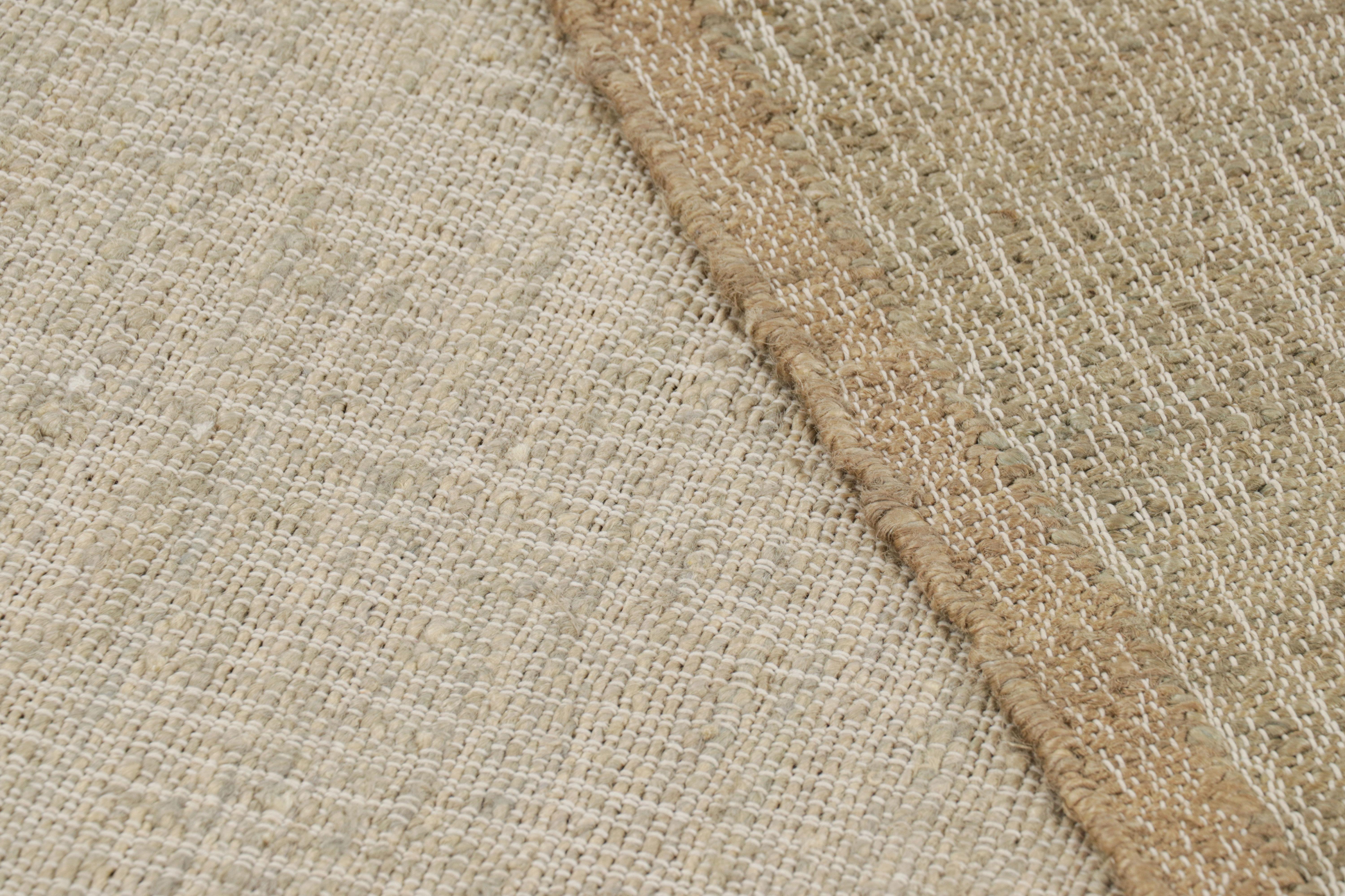Modern Rug & Kilim’s Flatweave Rug in Beige-Brown with Green & White Geometric Patterns For Sale
