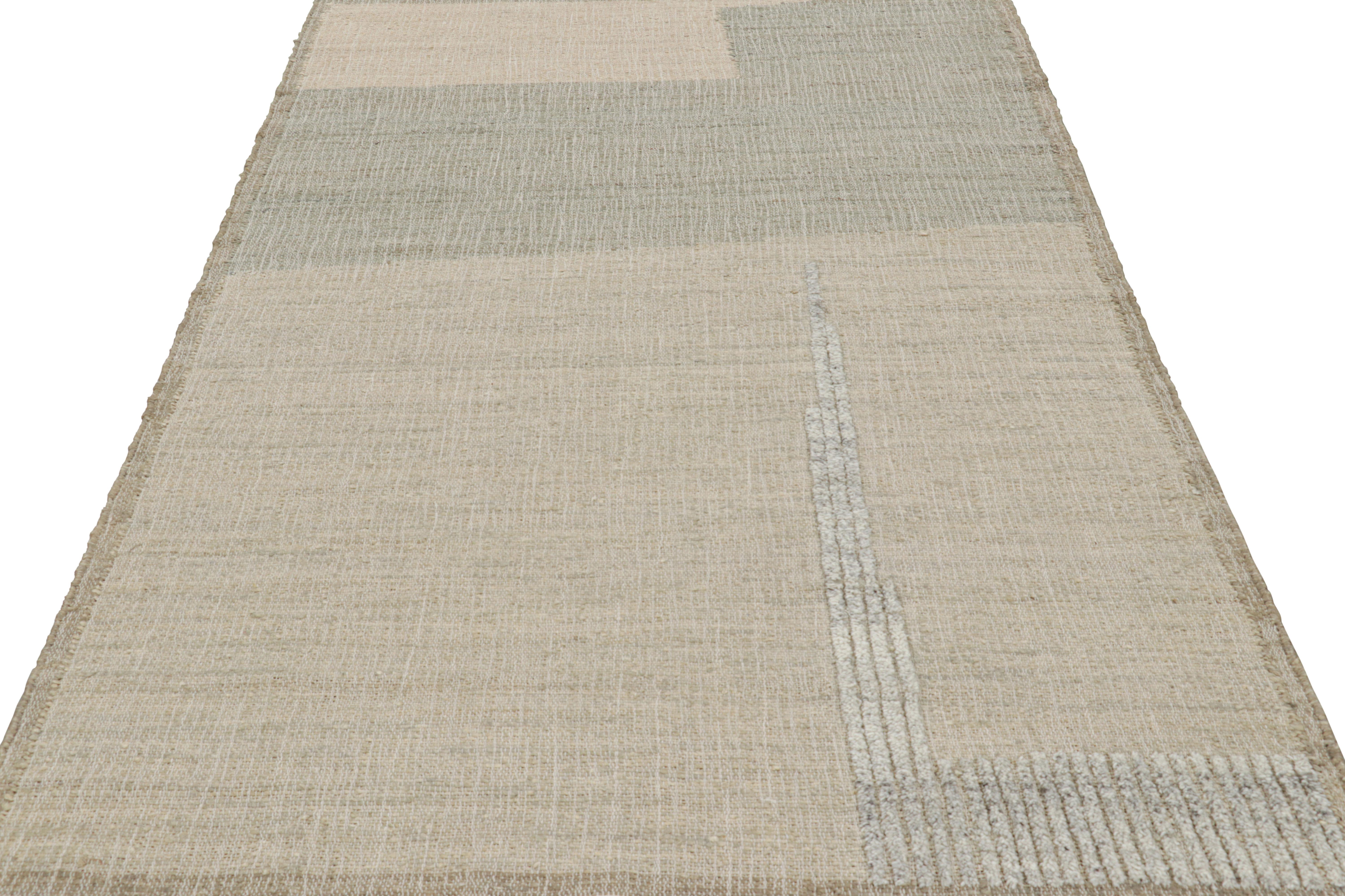 Alfombra de tejido plano Rug & Kilim en beige-marrón con motivos geométricos en verde y blanco Indio en venta