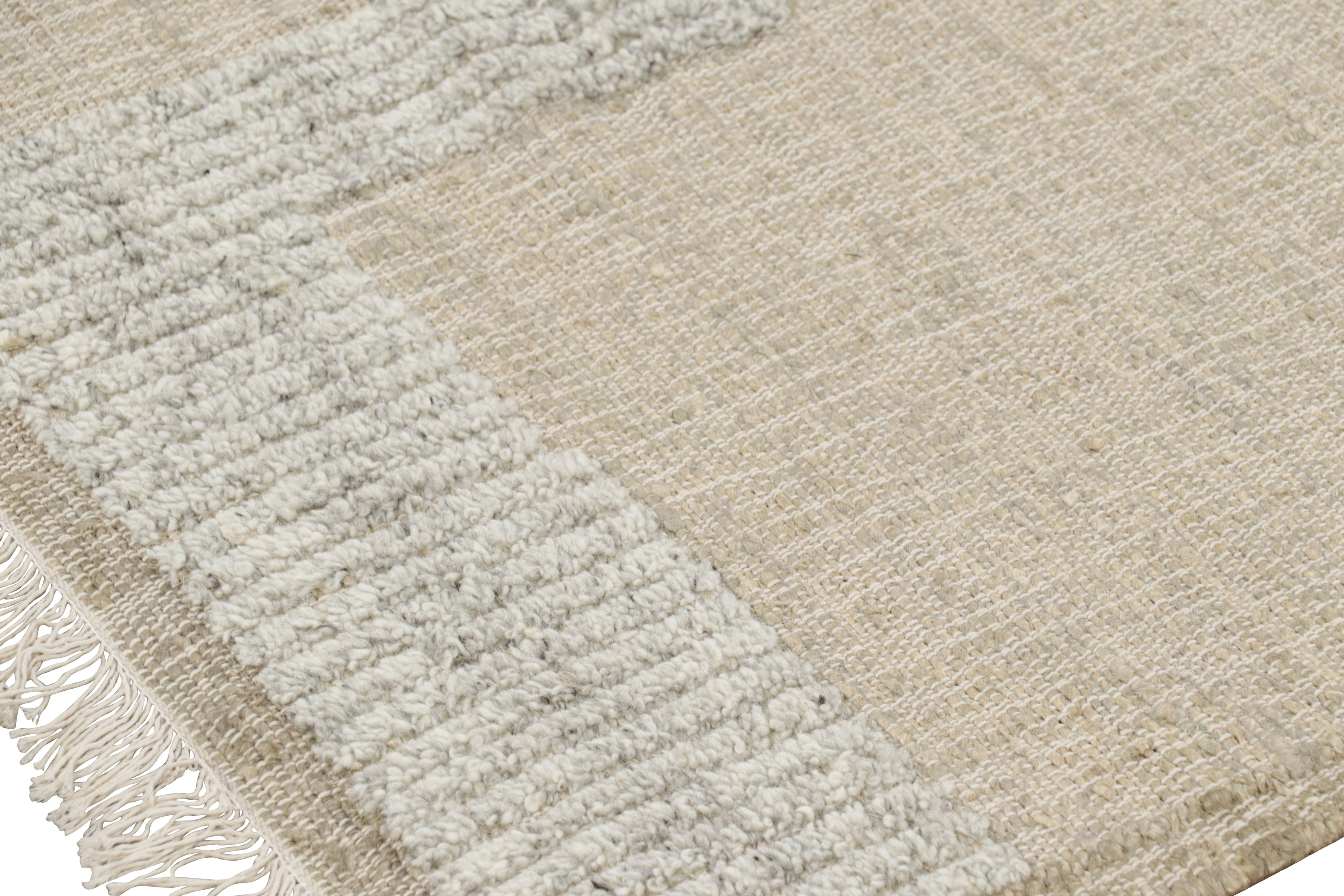 Rug & Kilim’s Flatweave Rug in Beige-Brown with Green & White Geometric Patterns In New Condition For Sale In Long Island City, NY