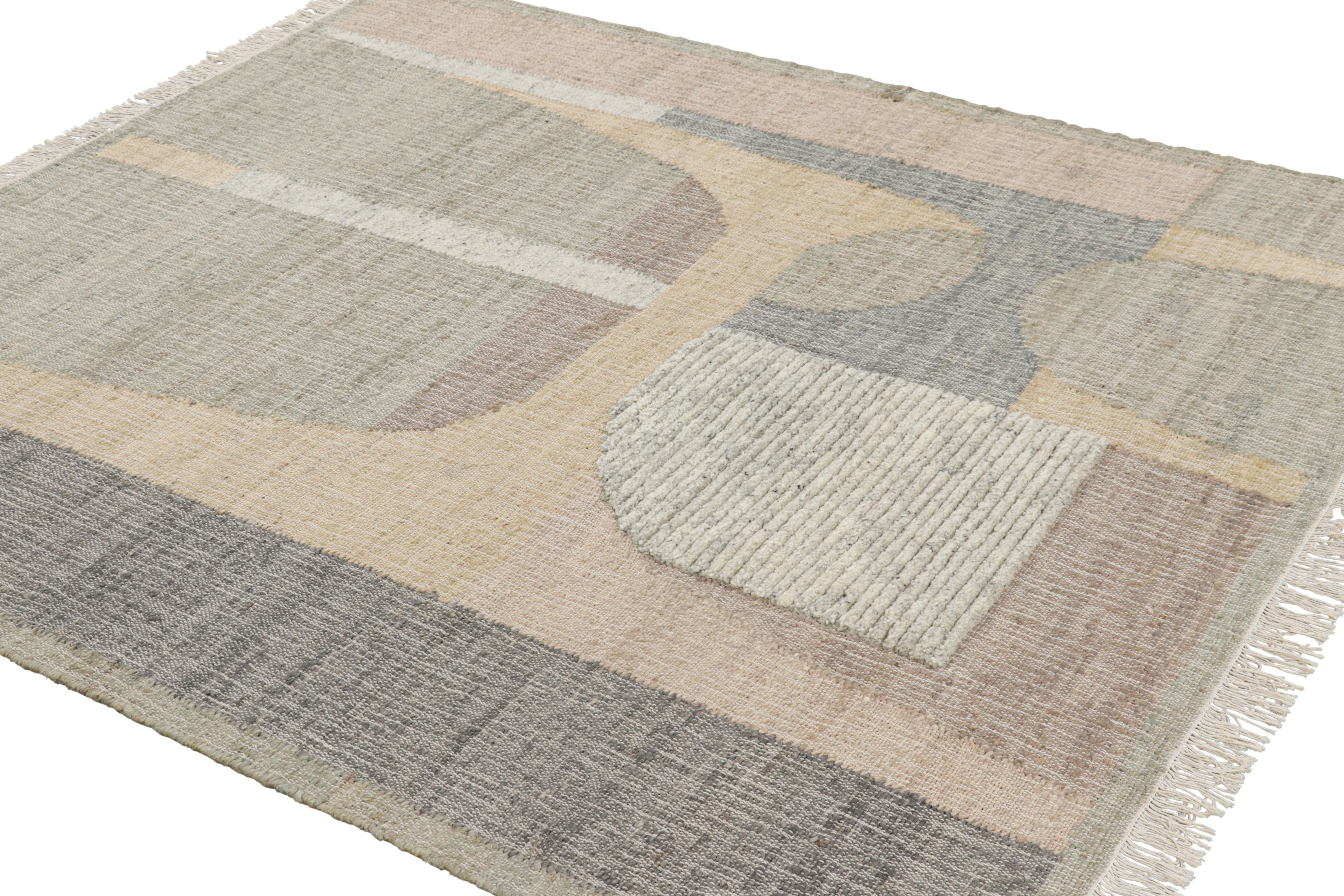 Modern Rug & Kilim’s Flatweave Rug in Beige with Brown, Gray & Green Geometric Pattern For Sale