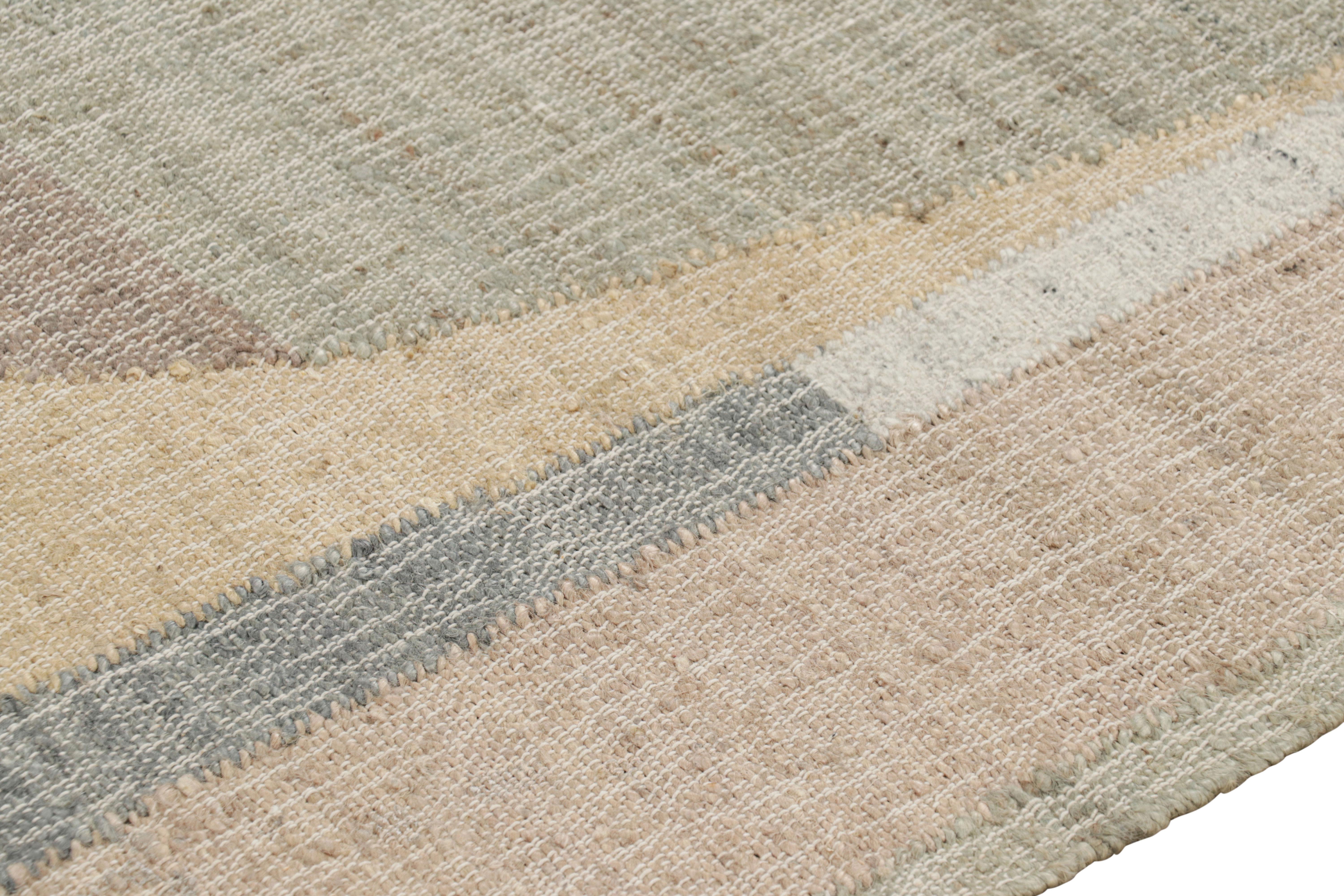 Hand-Knotted Rug & Kilim’s Flatweave Rug in Beige with Brown, Gray & Green Geometric Pattern For Sale
