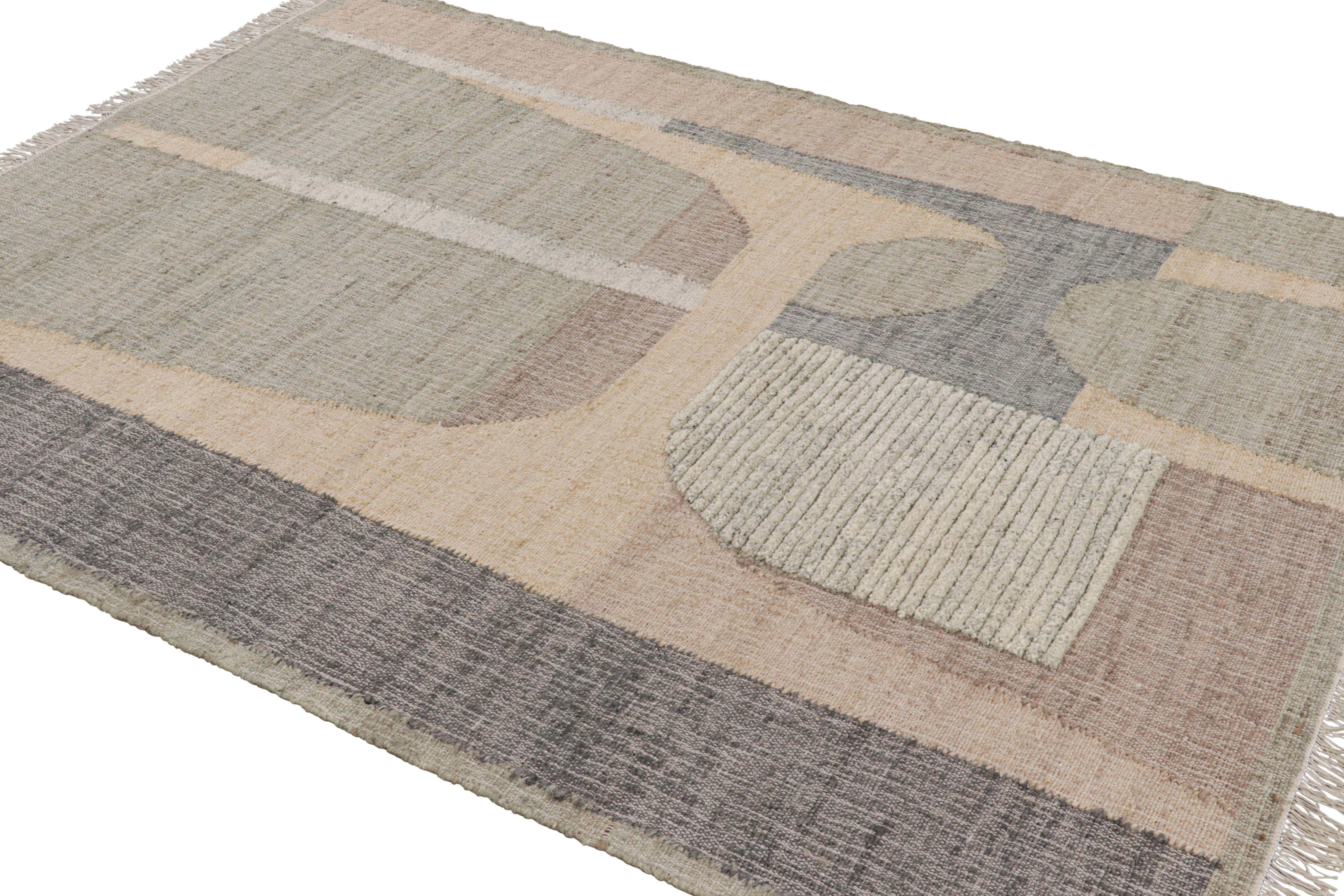 Modern Rug & Kilim’s Flatweave Rug in Beige with Brown, Gray & Green Geometric Patterns For Sale