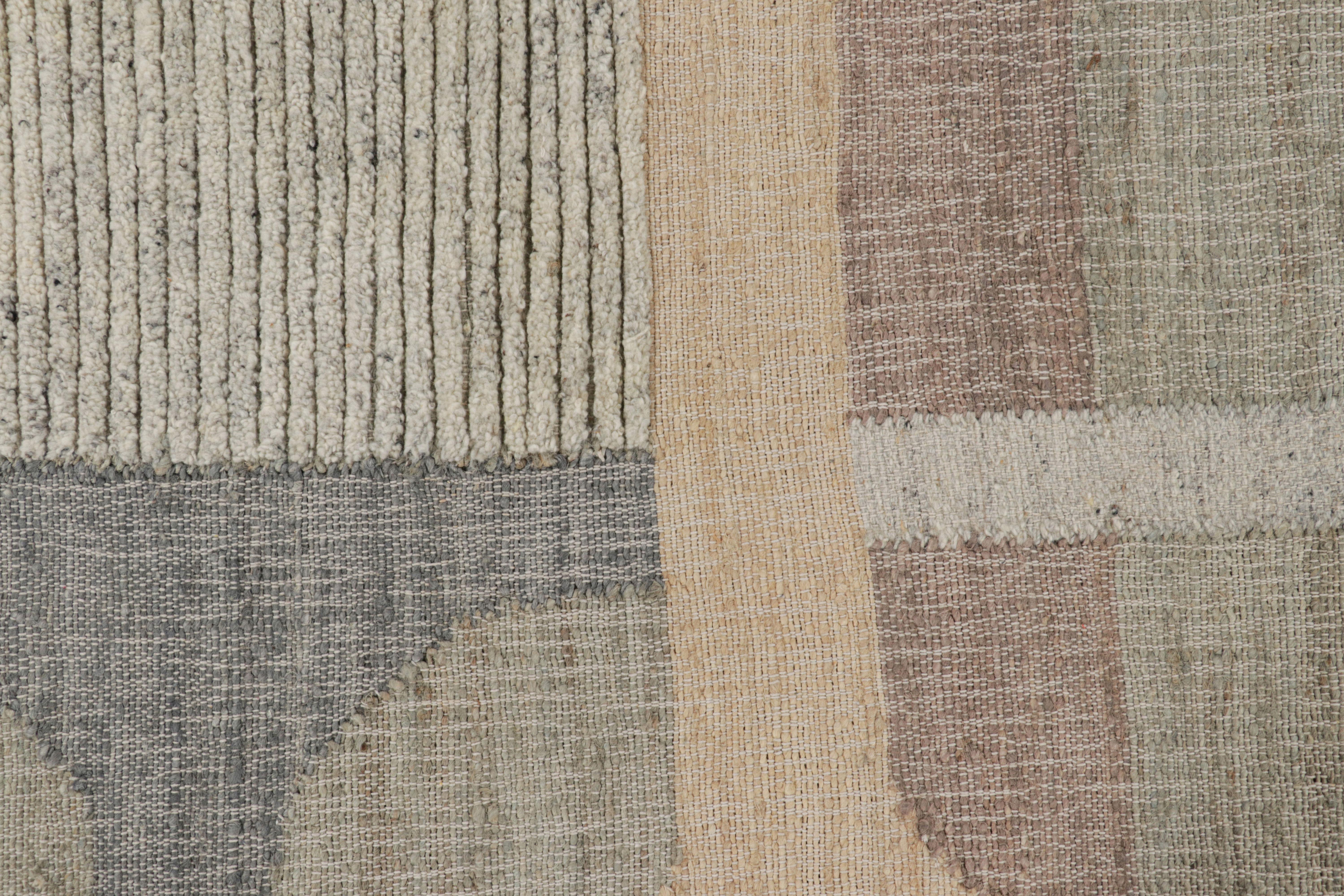 Hand-Knotted Rug & Kilim’s Flatweave Rug in Beige with Brown, Gray & Green Geometric Patterns For Sale