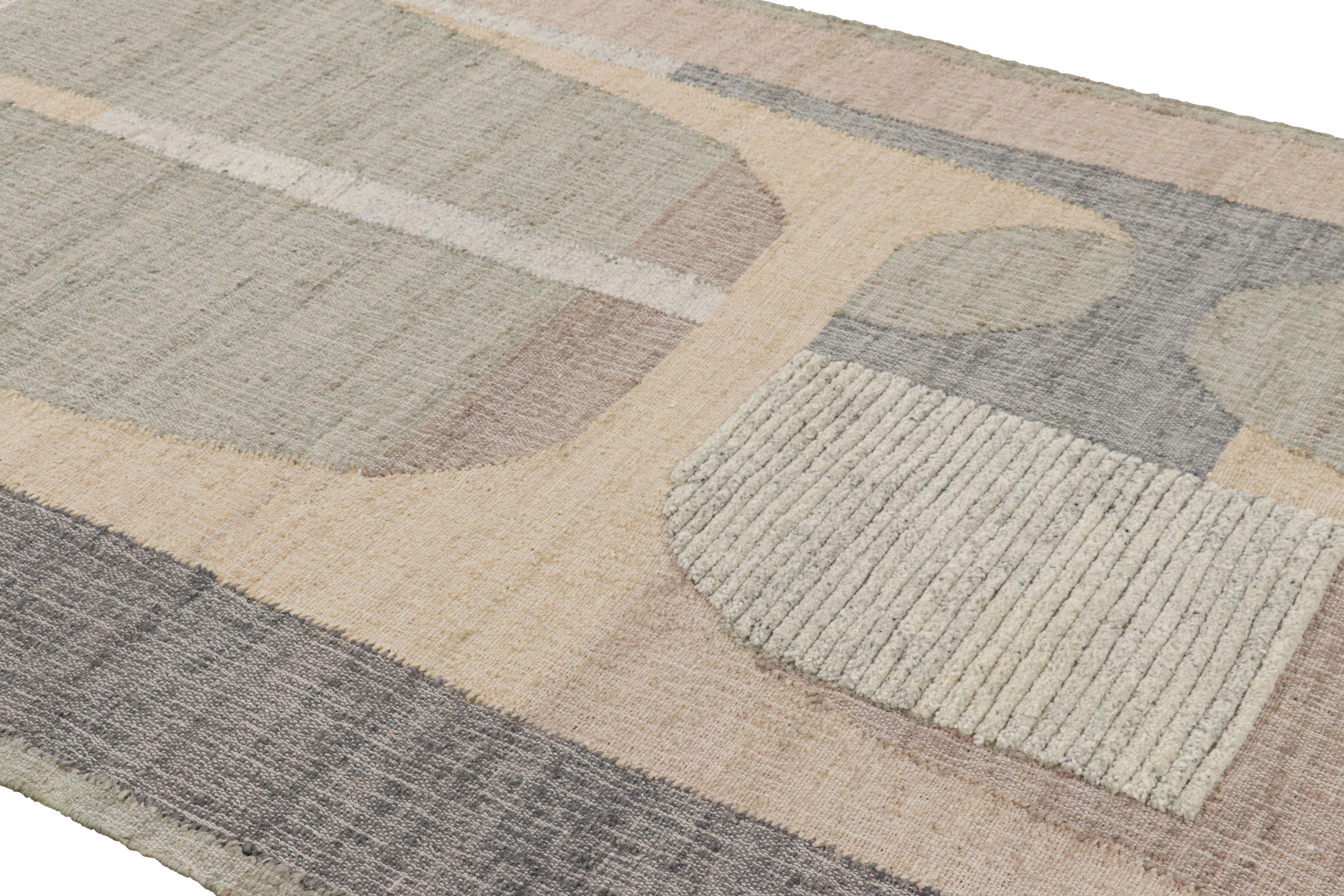 Rug & Kilim’s Flatweave Rug in Beige with Brown, Gray & Green Geometric Patterns In New Condition For Sale In Long Island City, NY