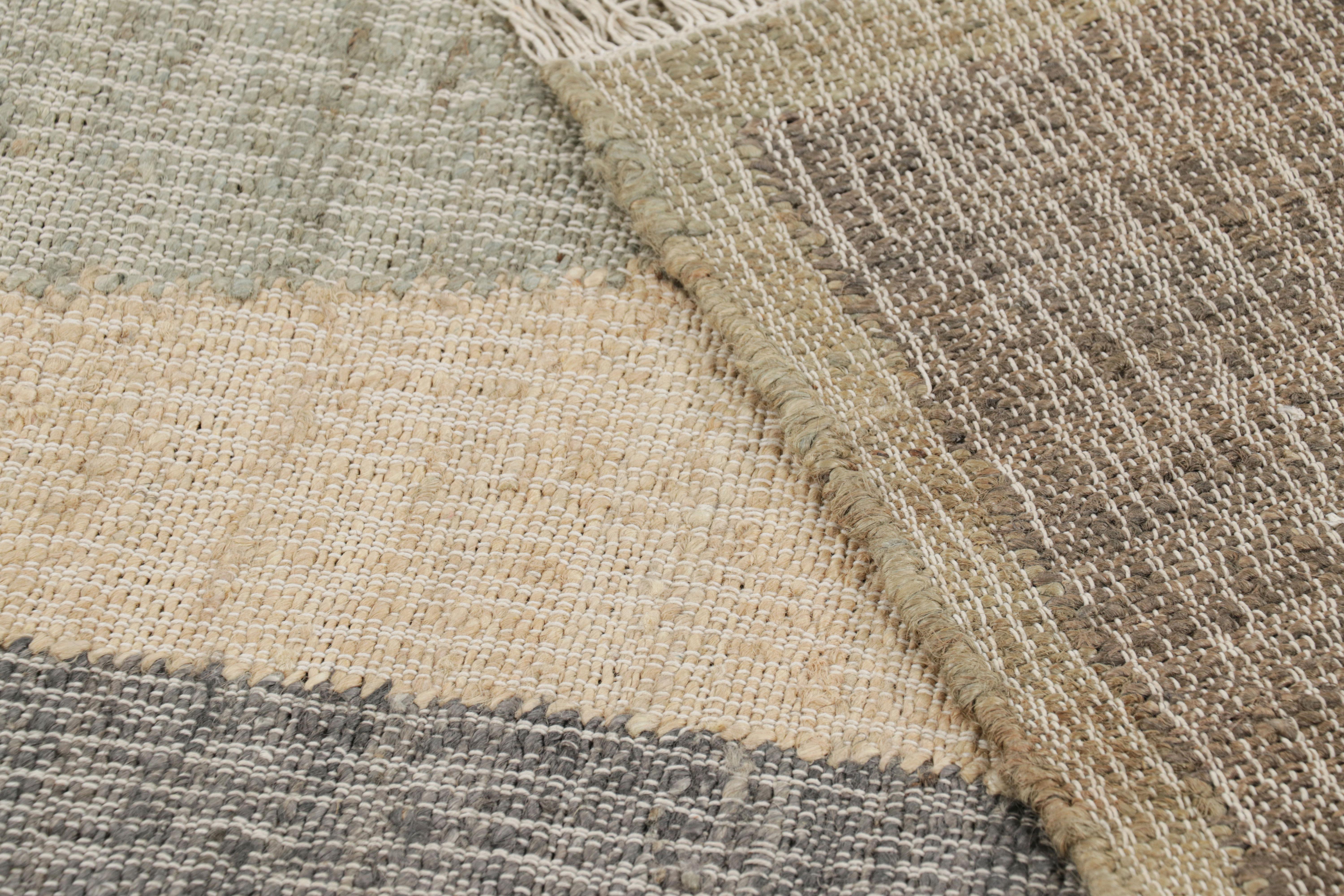 Modern Rug & Kilim’s Flatweave Rug in Beige with Gray, White & Green Geometric Pattern For Sale