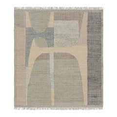 Rug & Kilim’s Flatweave Rug in Beige with Gray, White & Green Geometric Pattern
