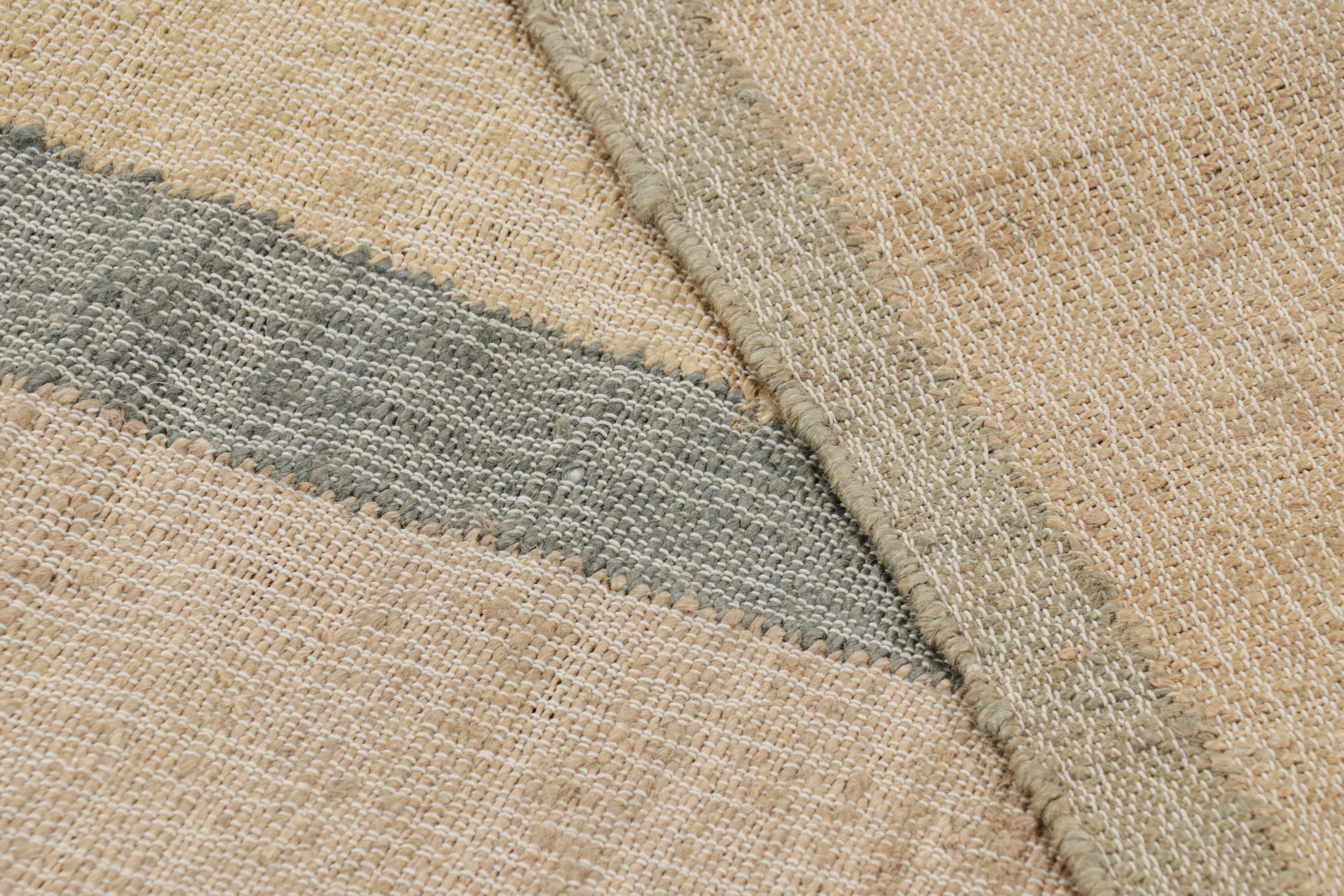 Modern Rug & Kilim’s Flatweave Rug in Beige with Gray, White & Green Geometric Patterns For Sale
