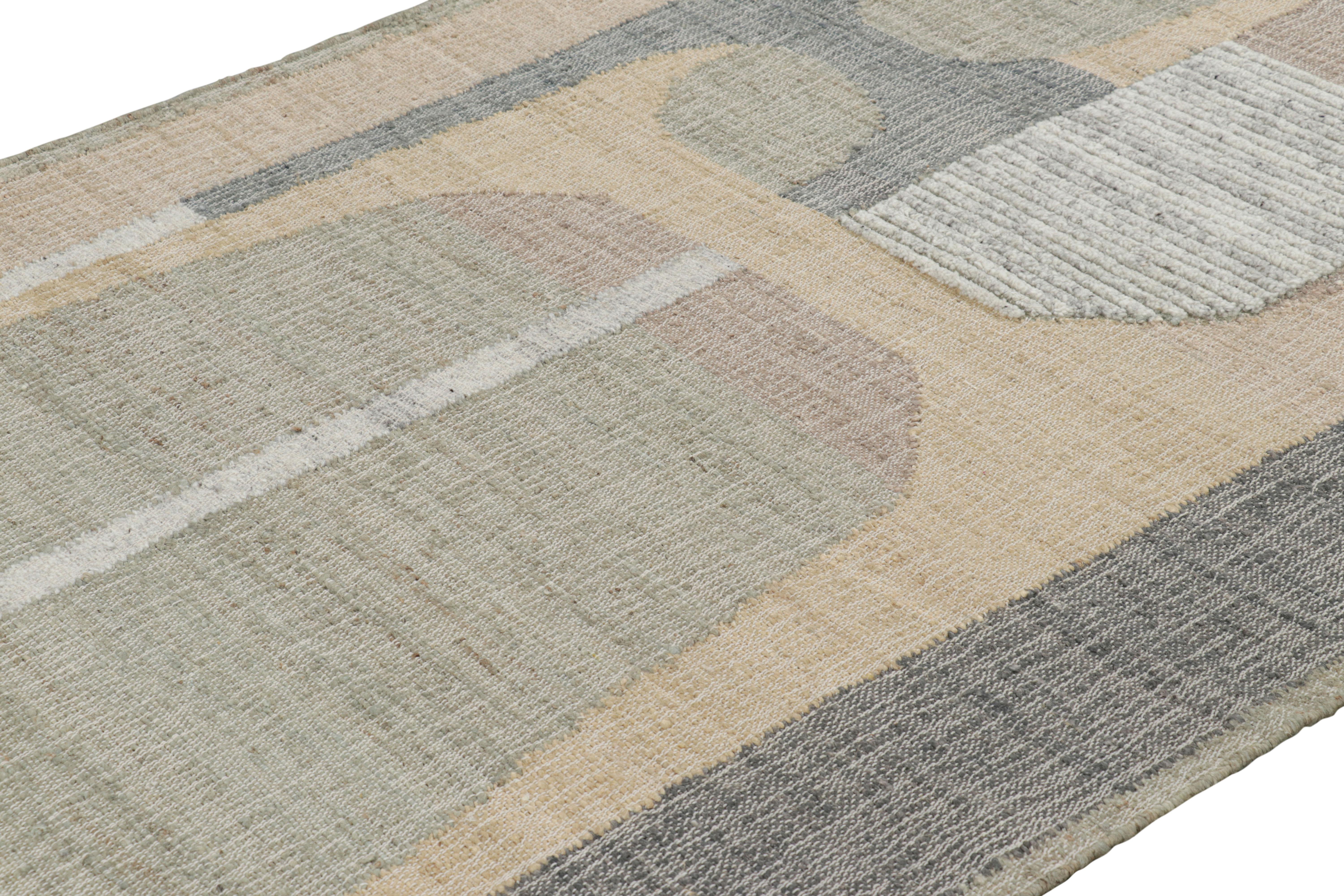 Rug & Kilim’s Flatweave Rug in Beige with Gray, White & Green Geometric Patterns In New Condition For Sale In Long Island City, NY