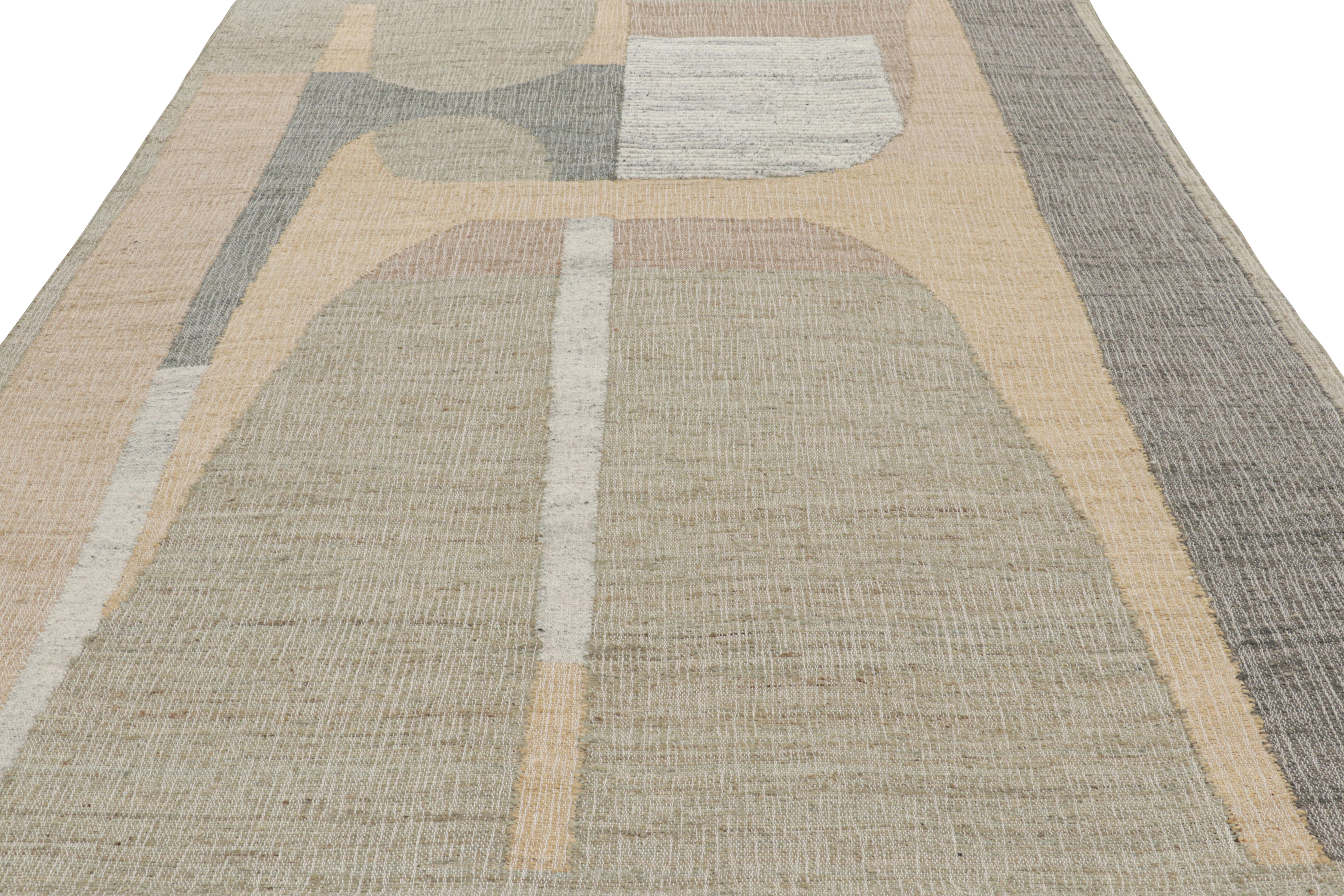 Rug & Kilims Flachgewebeteppich in Beige mit grauen, weißen und grünen geometrischen Mustern im Zustand „Neu“ im Angebot in Long Island City, NY