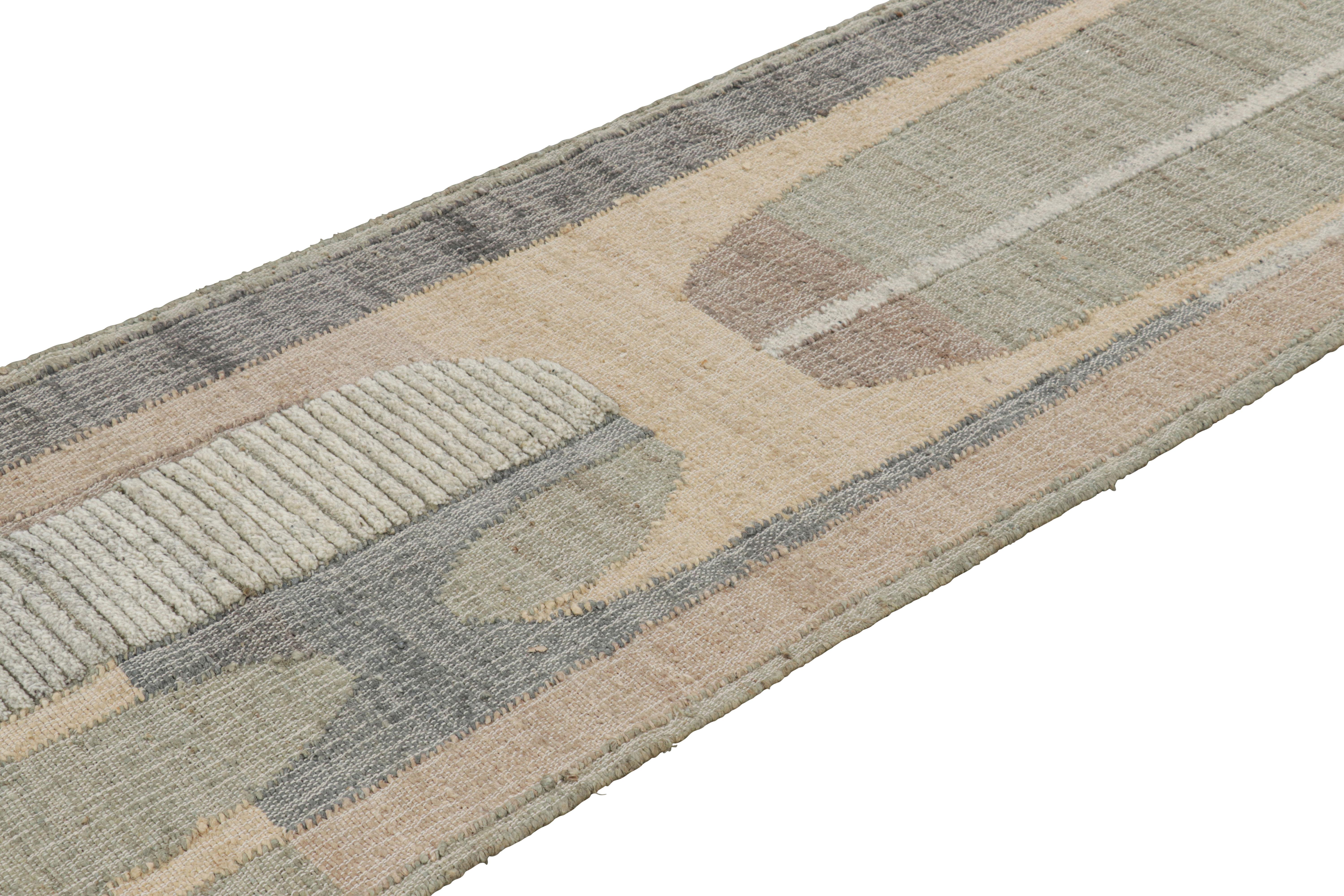 Dieser aus handgewebter Wolle und Jute gefertigte Flachgewebe-Läufer (3x10) stellt eine aufregende neue, individuell gestaltbare Linie der Rug & Kilim Collection'S dar. 

Über das Design: 

Dieser zeitgenössische Teppich präsentiert ein raffiniertes