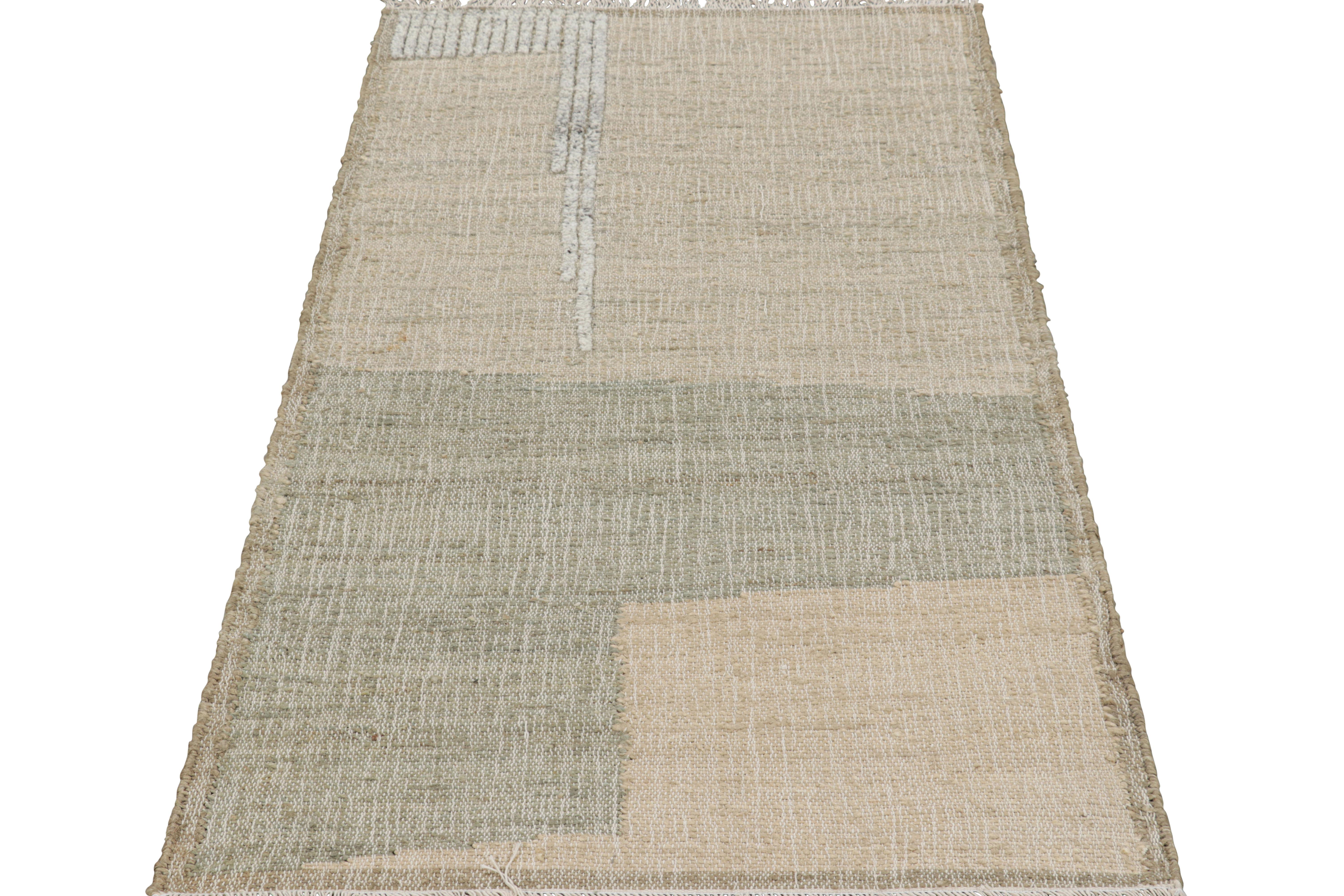 Indiano Rug & Kilim: runner a trama piatta con motivi geometrici beige e grigi in vendita