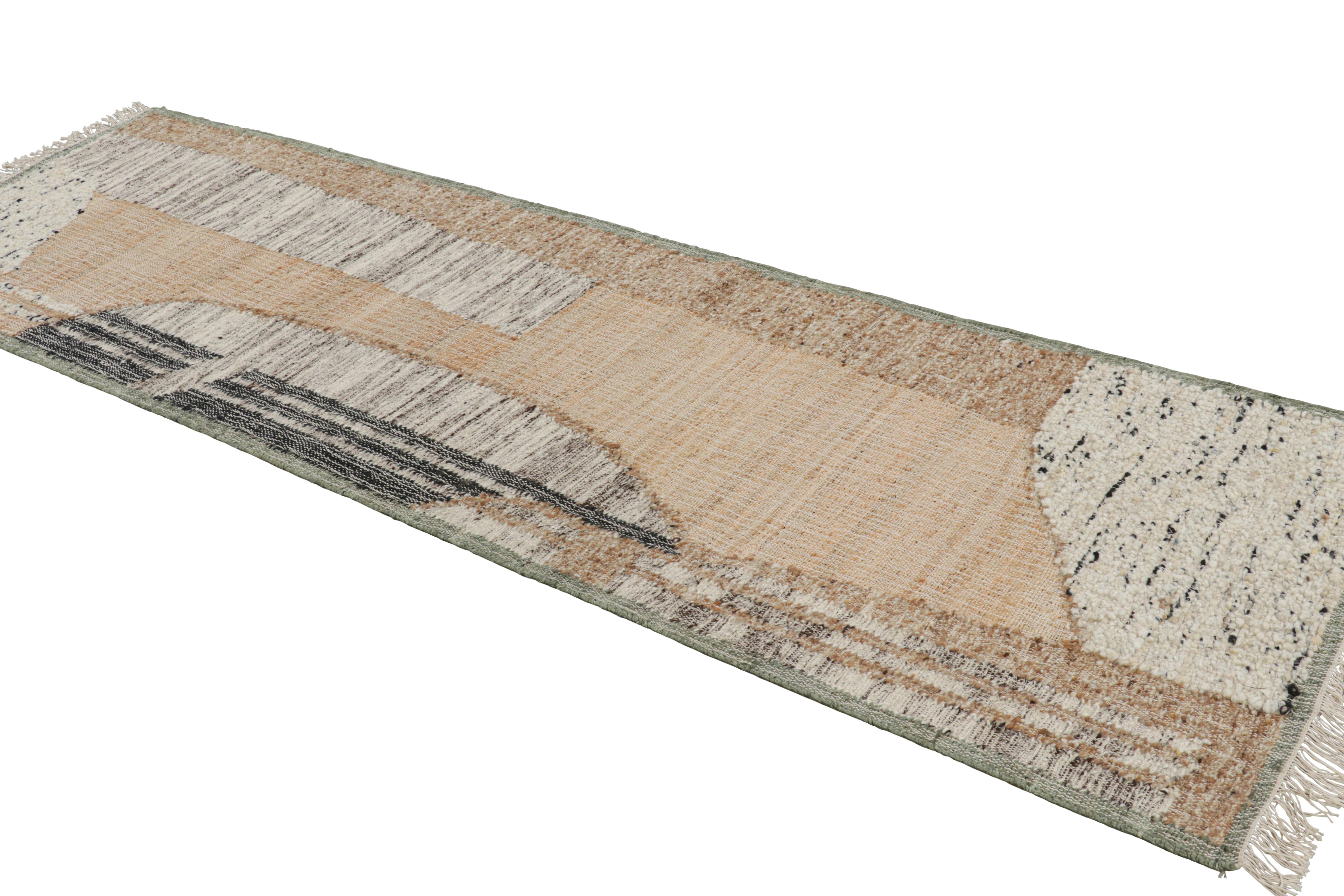Traves de Mesa en Tejido Plano de Rug & Kilim con Motivos Geométricos en Beige, Crema y Negro Moderno en venta