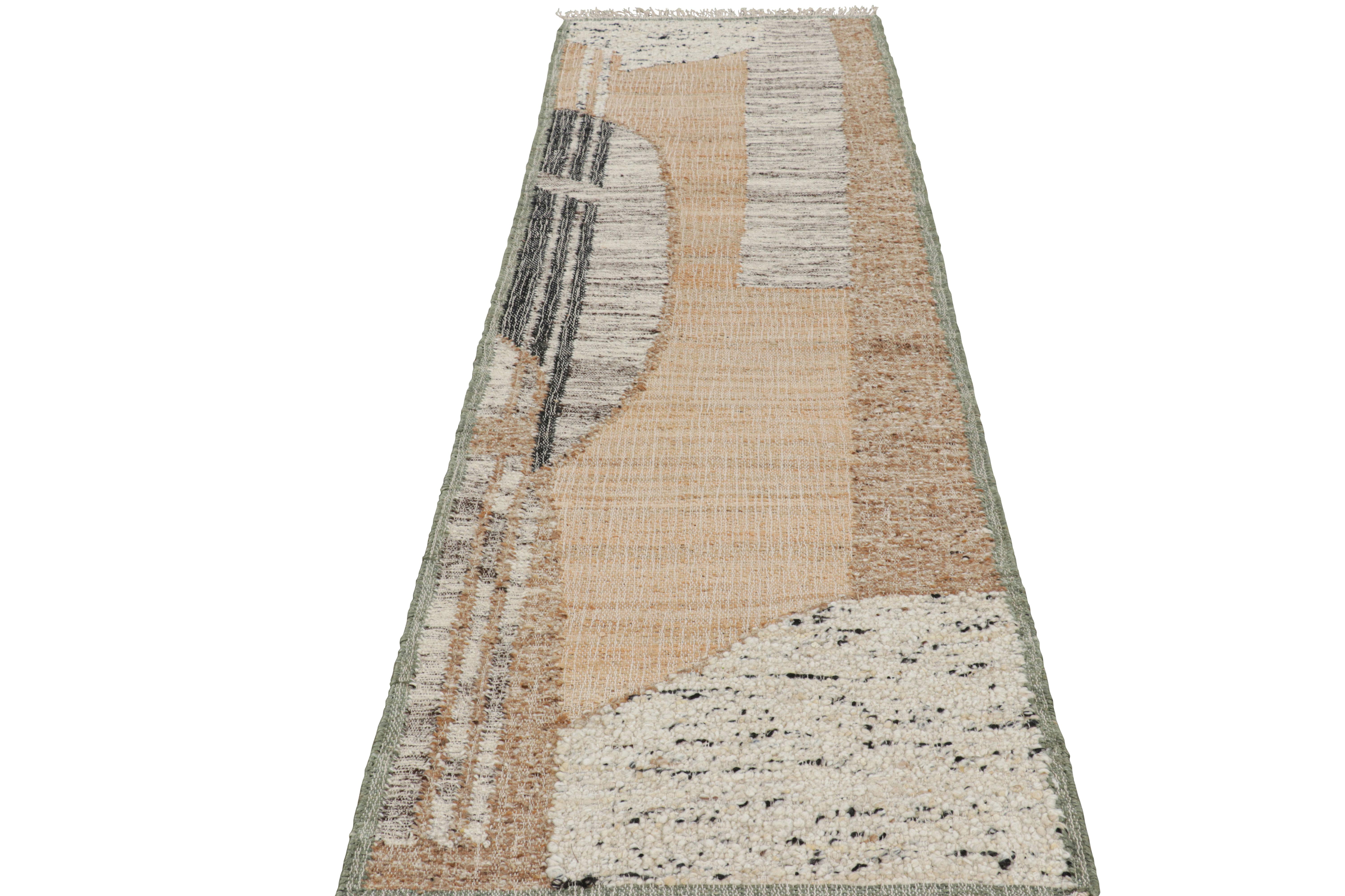 Traves de Mesa en Tejido Plano de Rug & Kilim con Motivos Geométricos en Beige, Crema y Negro Indio en venta