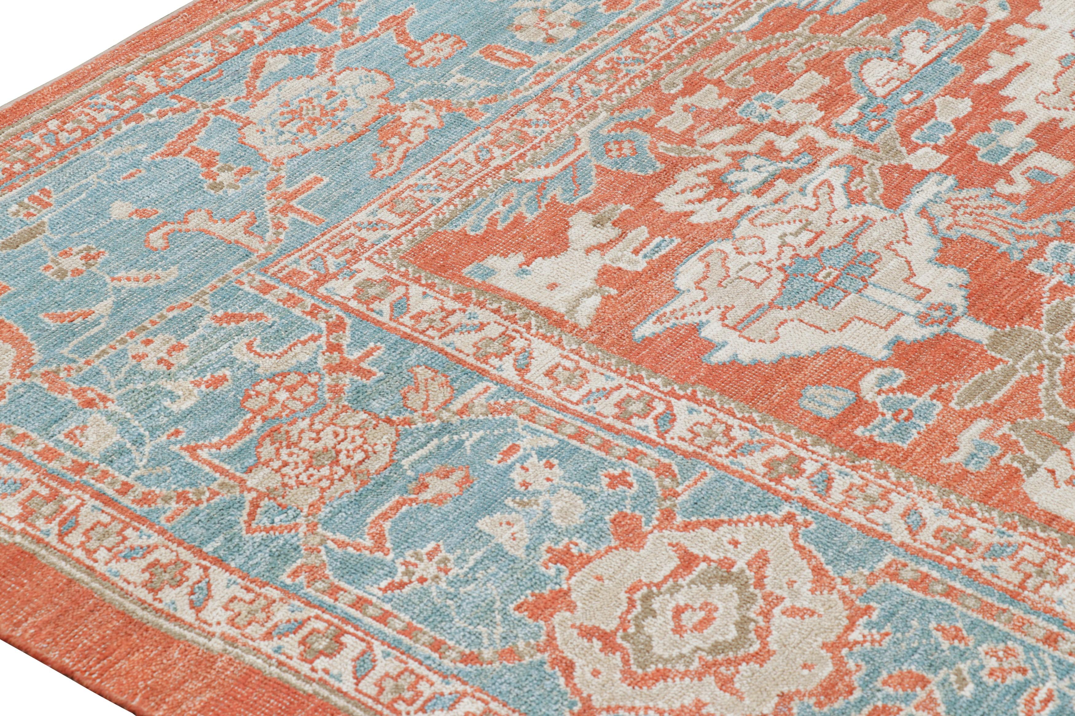 Indian Rug & Kilim’s Floral Oushak Style Rug in Orange and Blue with Floral Patterns For Sale