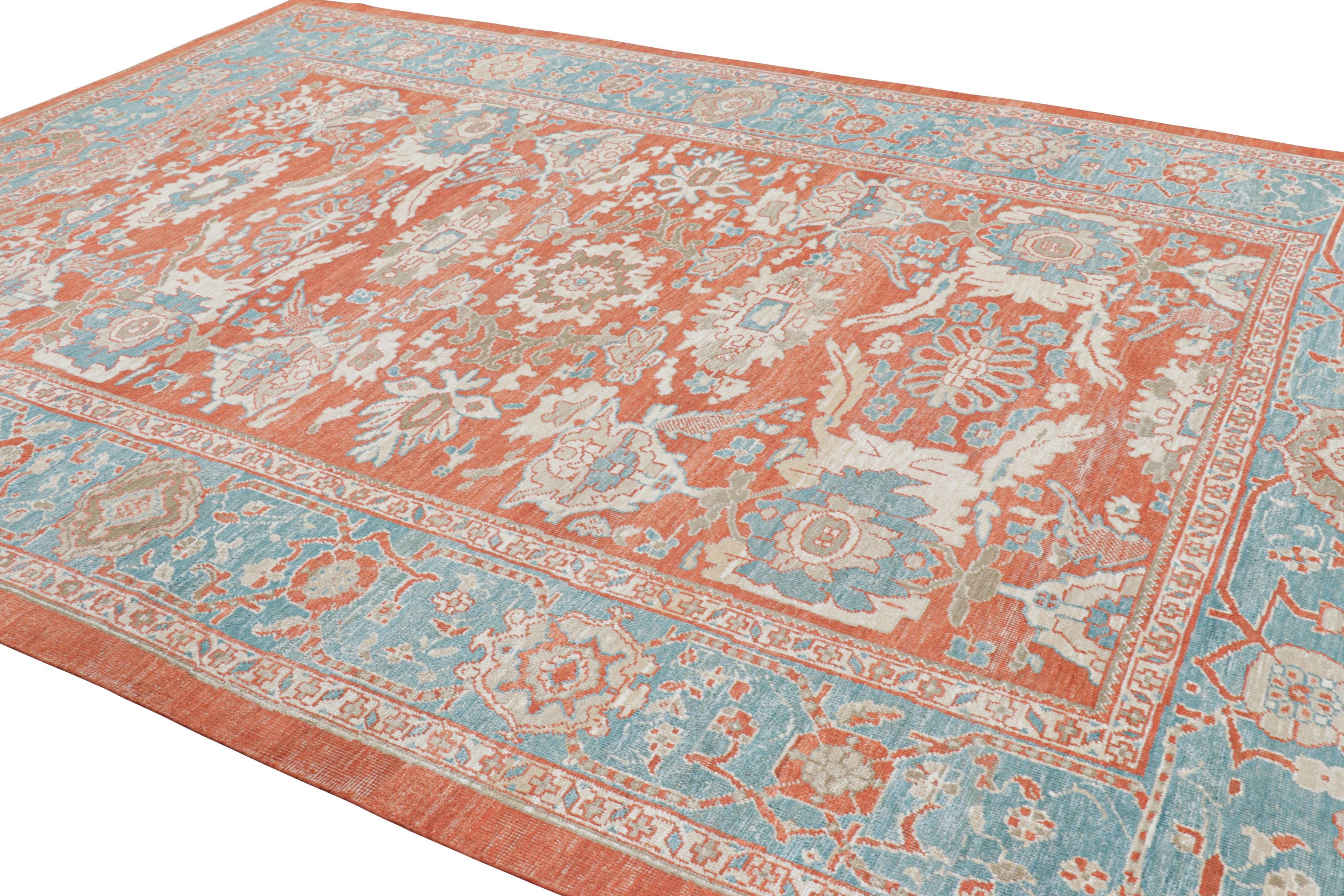 Rug & Kilim’s Floral Oushak Style Rug in Orange and Blue with Floral Patterns In New Condition For Sale In Long Island City, NY