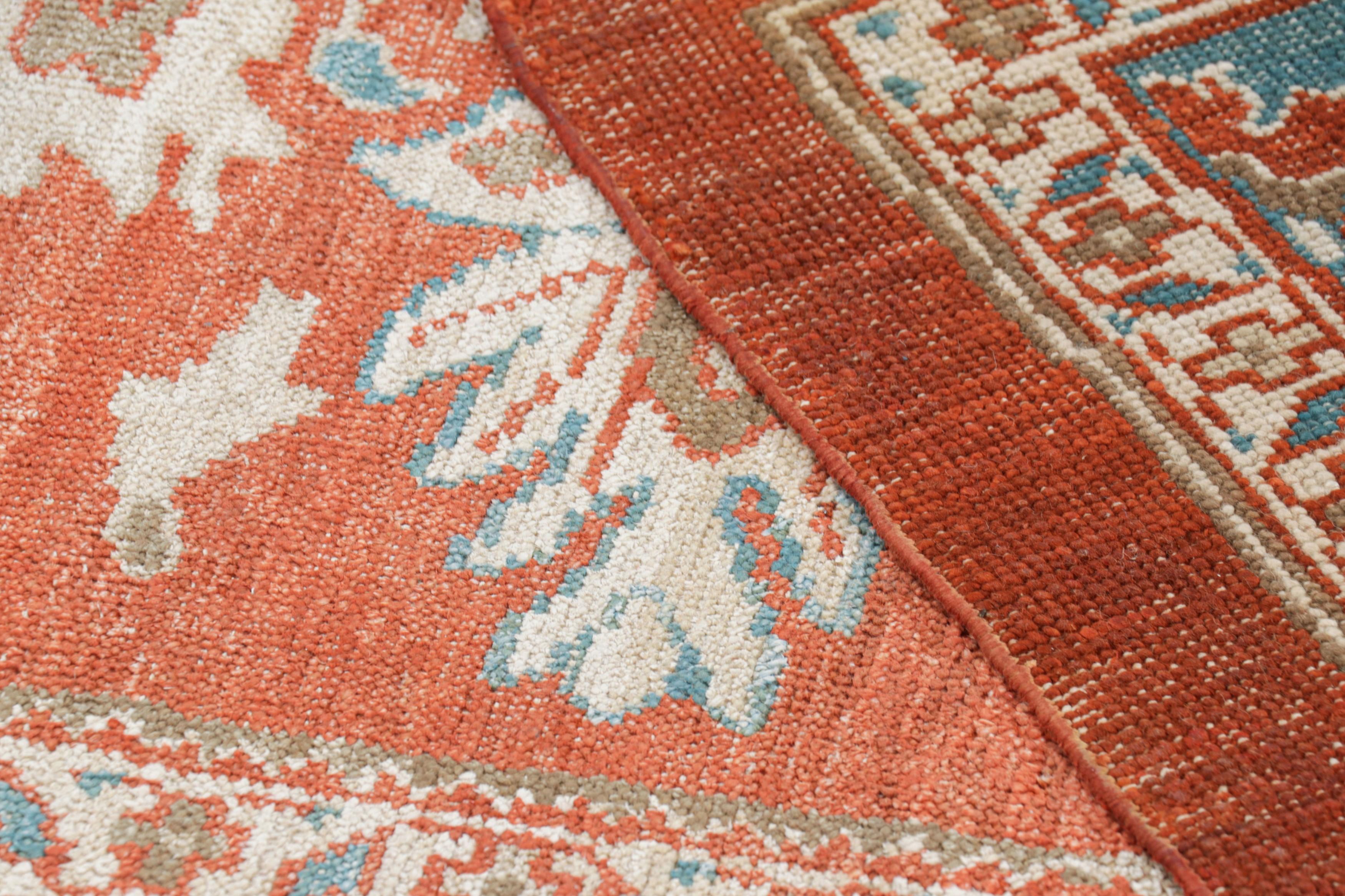 Wool Rug & Kilim’s Floral Oushak Style Rug in Orange and Blue with Floral Patterns For Sale