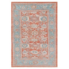 Rug & Kilim’s Floral Oushak Style Rug in Orange and Blue with Floral Patterns