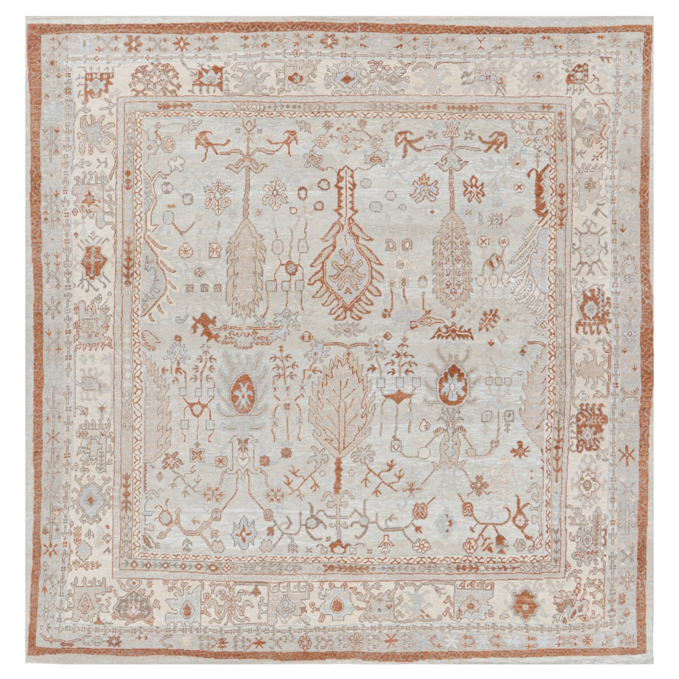 Rug & Kilim's Floral Oushak Style Square Rug in Light Blue with Floral Patterns (tapis carré floral de style Oushak en bleu clair avec des motifs floraux) en vente