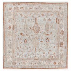 Rug & Kilim’s Floral Oushak Style Square Rug in Light Blue with Floral Patterns