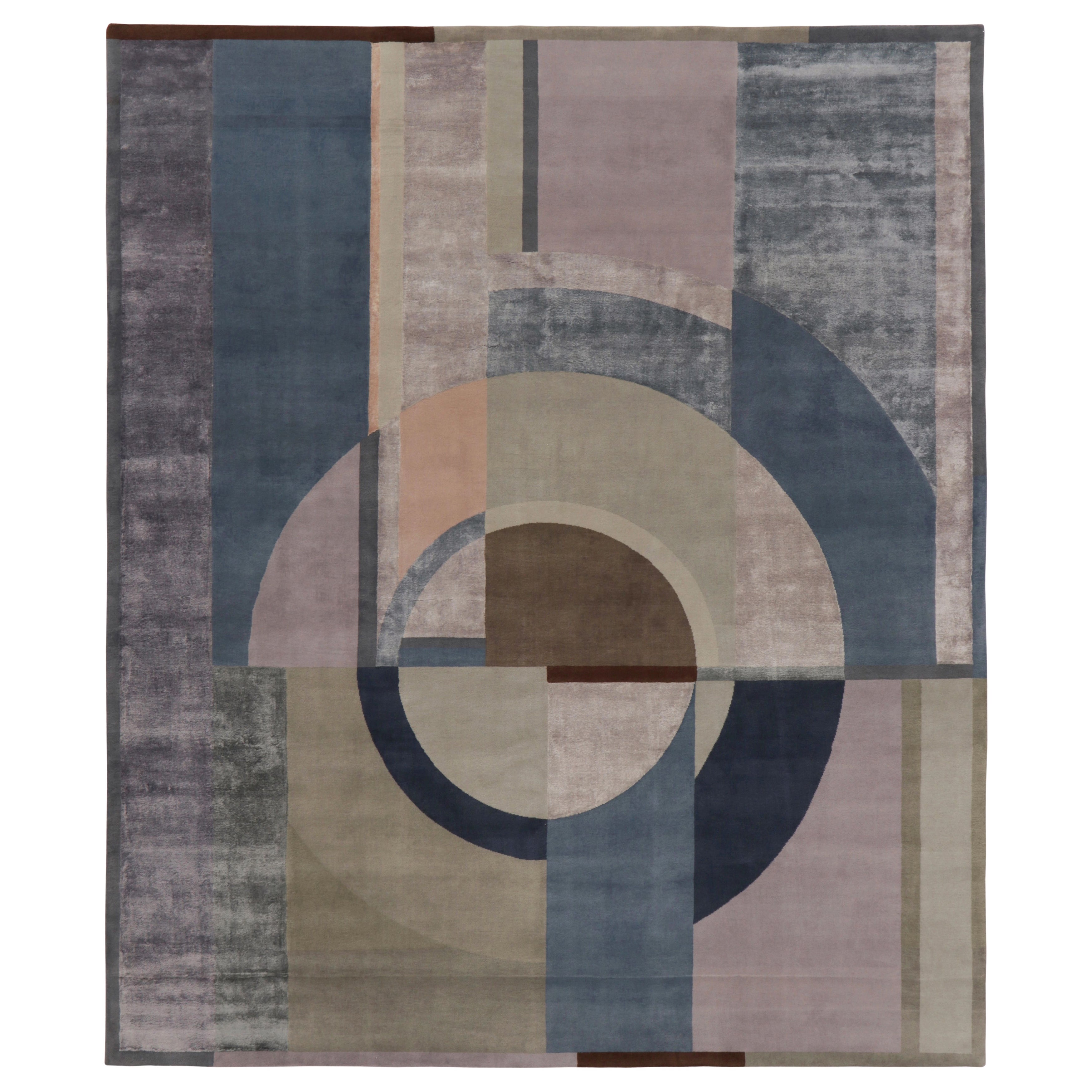 Rug & Kilim's Modern Rug in Mauve, Blau und Taupe Geometrische Collage im Angebot