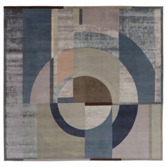 Rug & Kilim's French Art Deco-Inspired Square Rug, Bold Blue Geometric Collage
