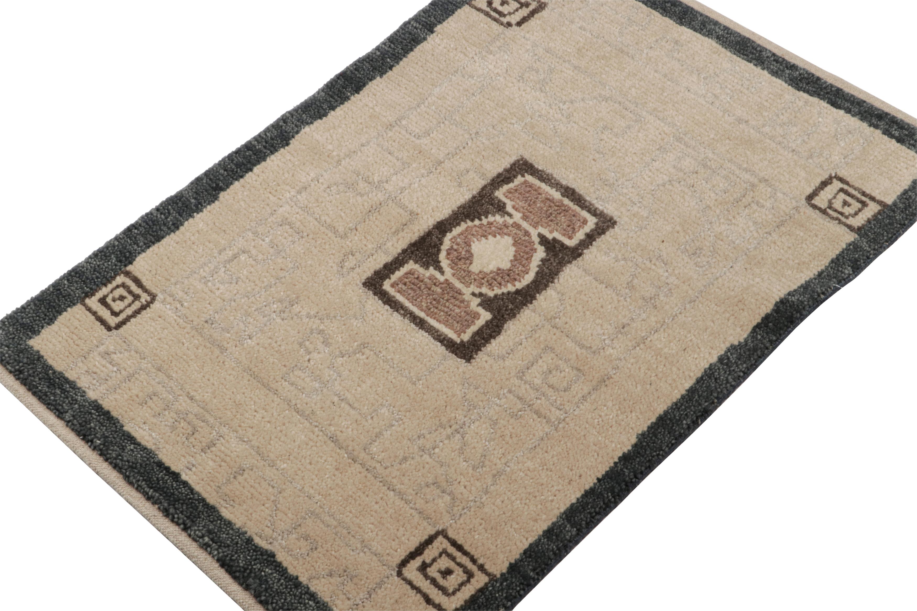 This 2x3 rug is an exciting new addition to the Art Deco collection by Rug & Kilim.  

On the Design: 

Hand-knotted in wool, this contemporary gift sized rug is inspired by French Art Deco rug style of the 1920s. Its geometric pattern enjoys a play