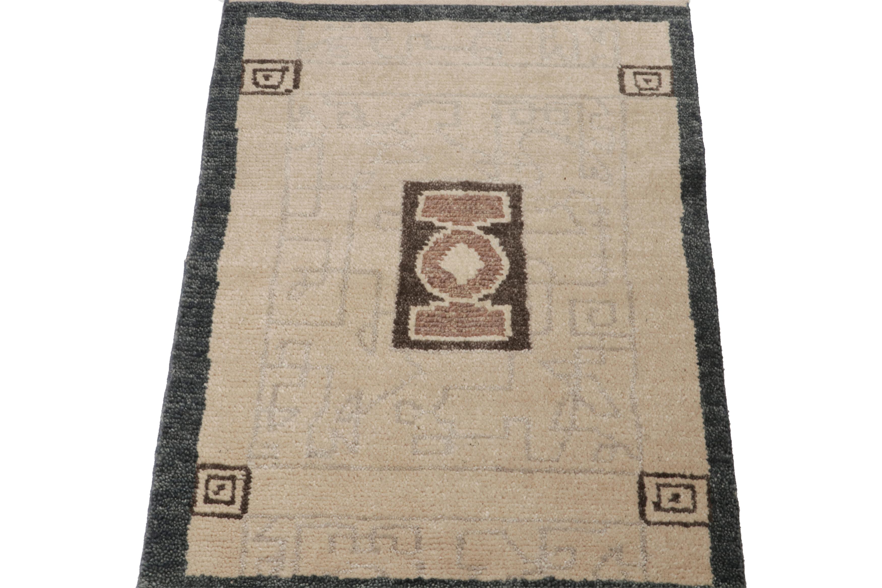 Modern Rug & Kilim’s French Art Deco style Accent Rug in Beige with Medallion Pattern For Sale