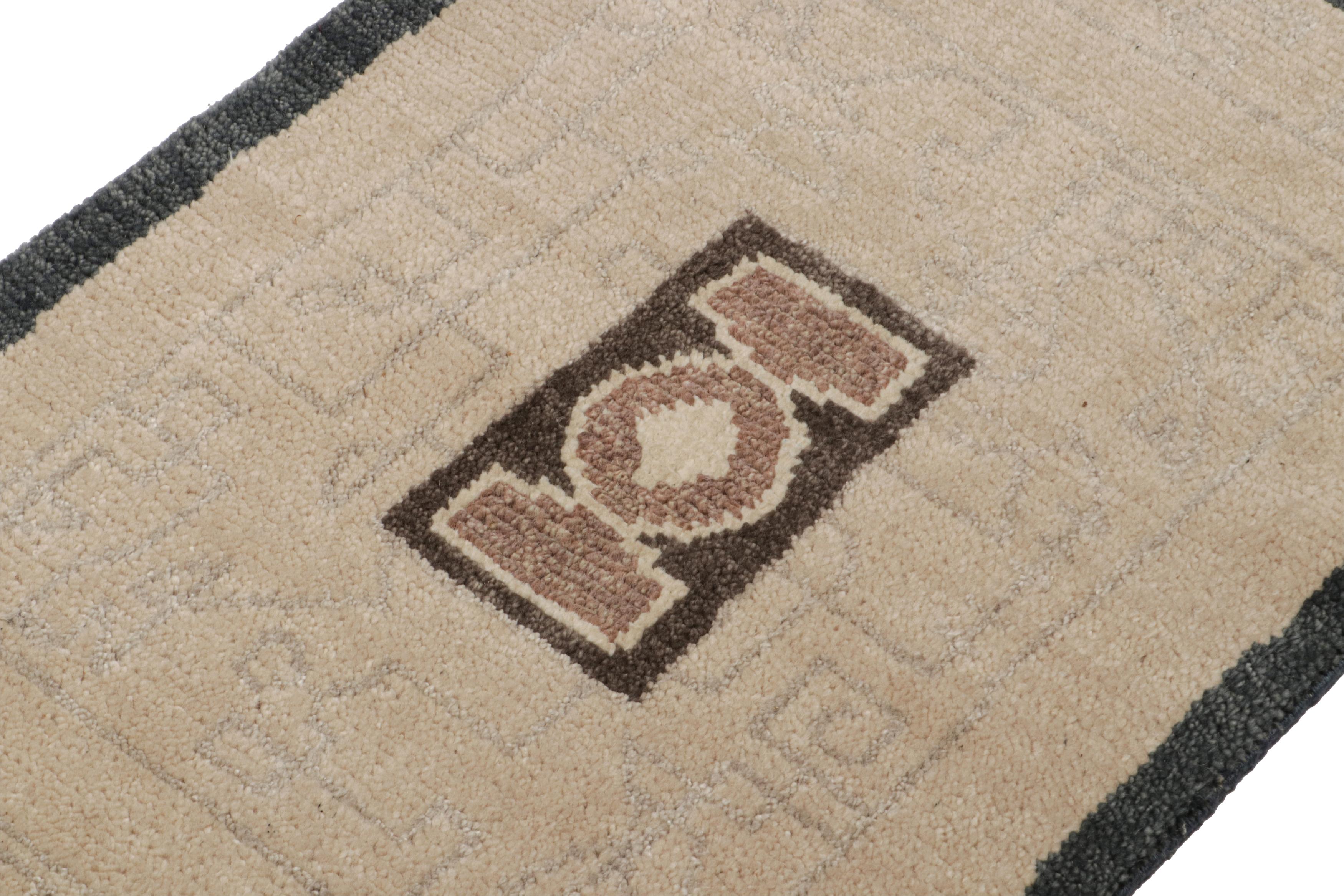 Indian Rug & Kilim’s French Art Deco style Accent Rug in Beige with Medallion Pattern For Sale